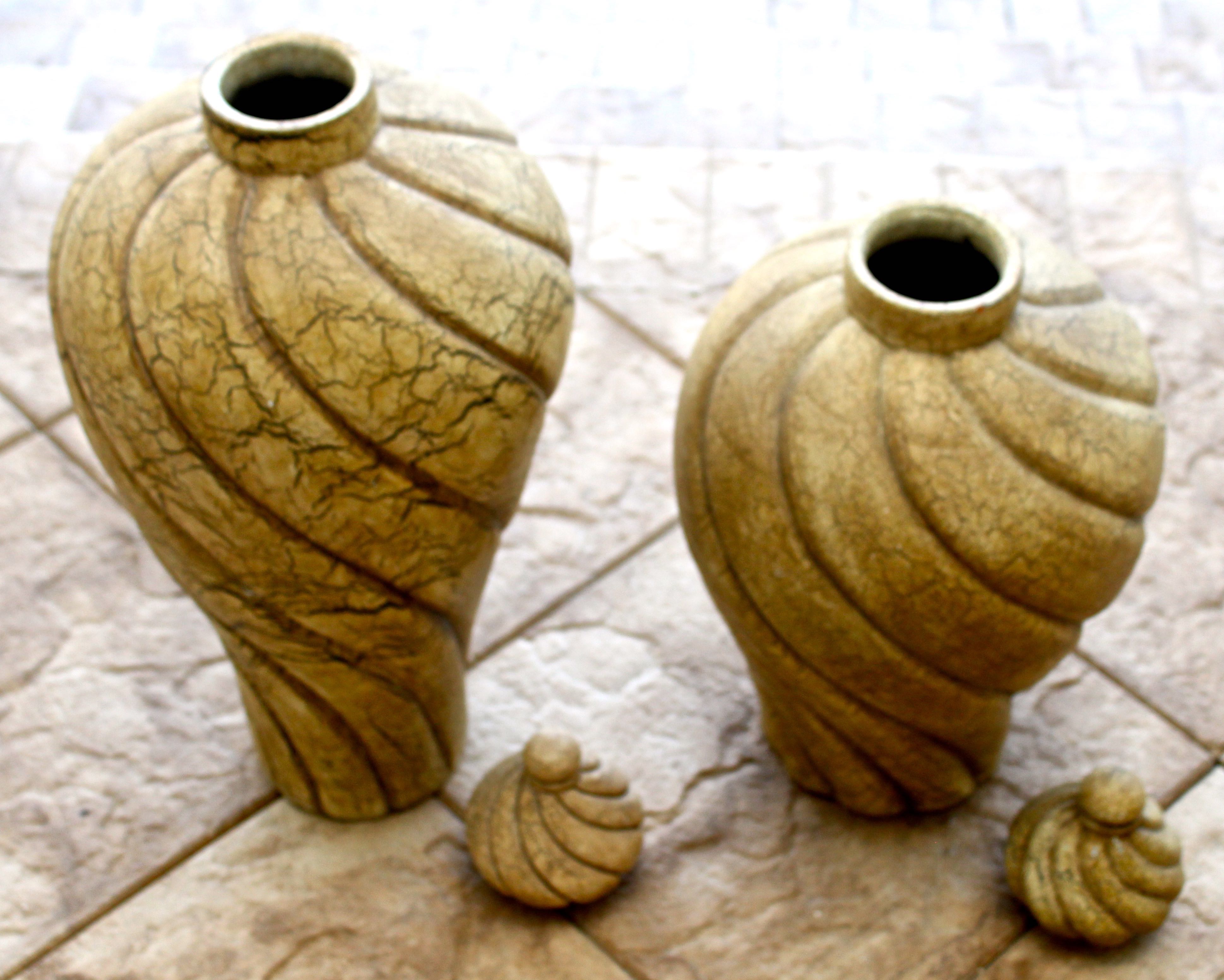 Pair of Distressed Ceramic Jars with Lids