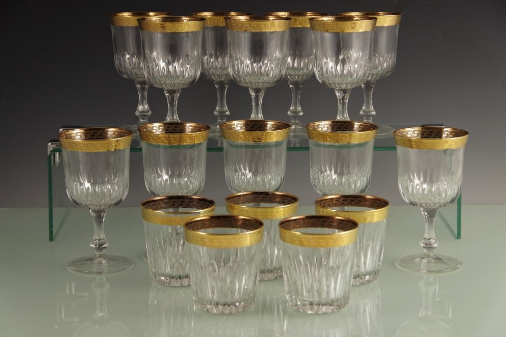 Vintage Reims France Crystal Stemware with Gold Rim