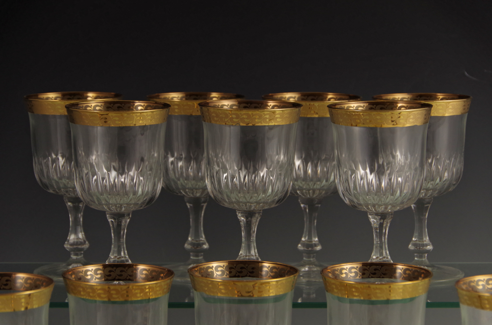 Vintage Reims France Crystal Stemware with Gold Rim