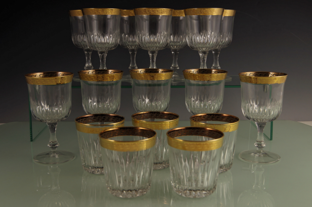 Vintage Reims France Crystal Stemware with Gold Rim