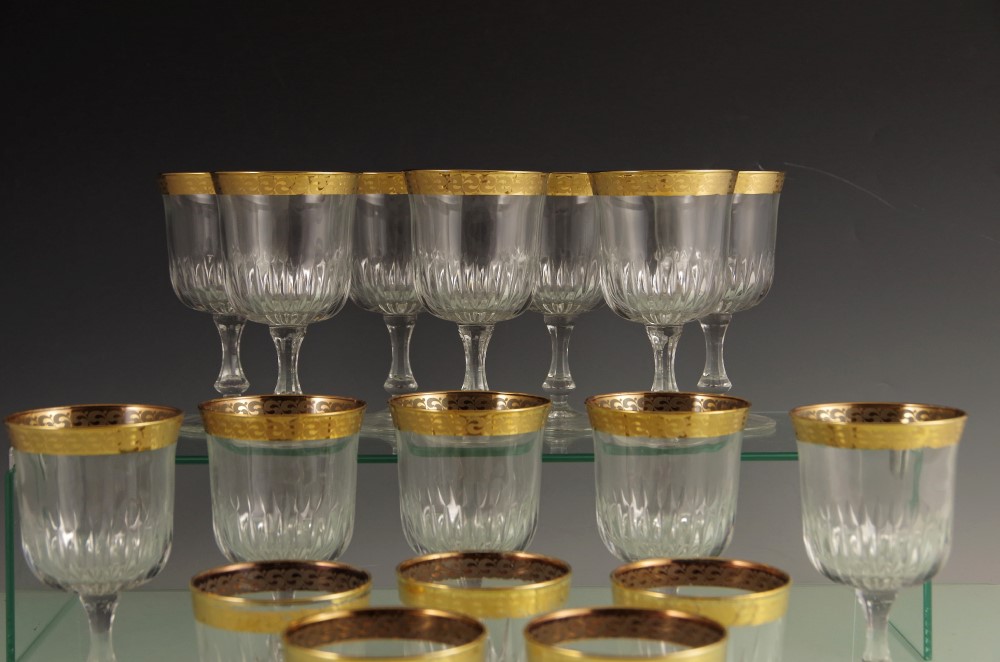 Vintage Reims France Crystal Stemware with Gold Rim