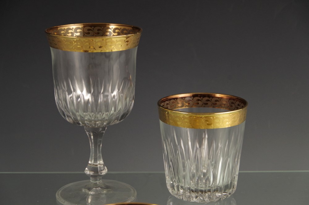 Vintage Reims France Crystal Stemware with Gold Rim