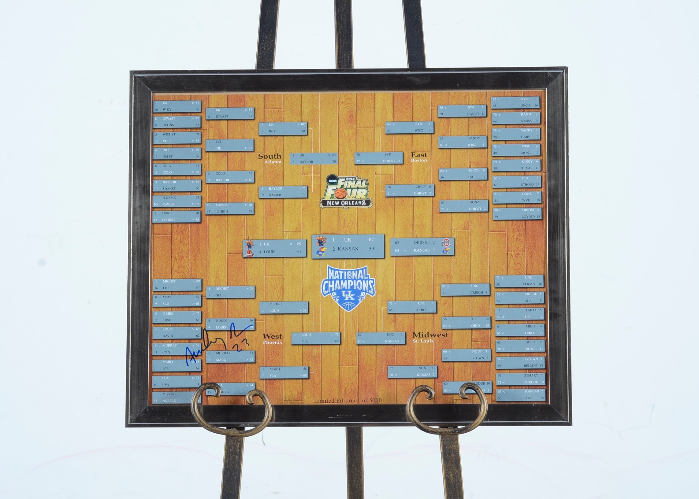 Framed March Madness Bracket Autographed by Anthony Davis
