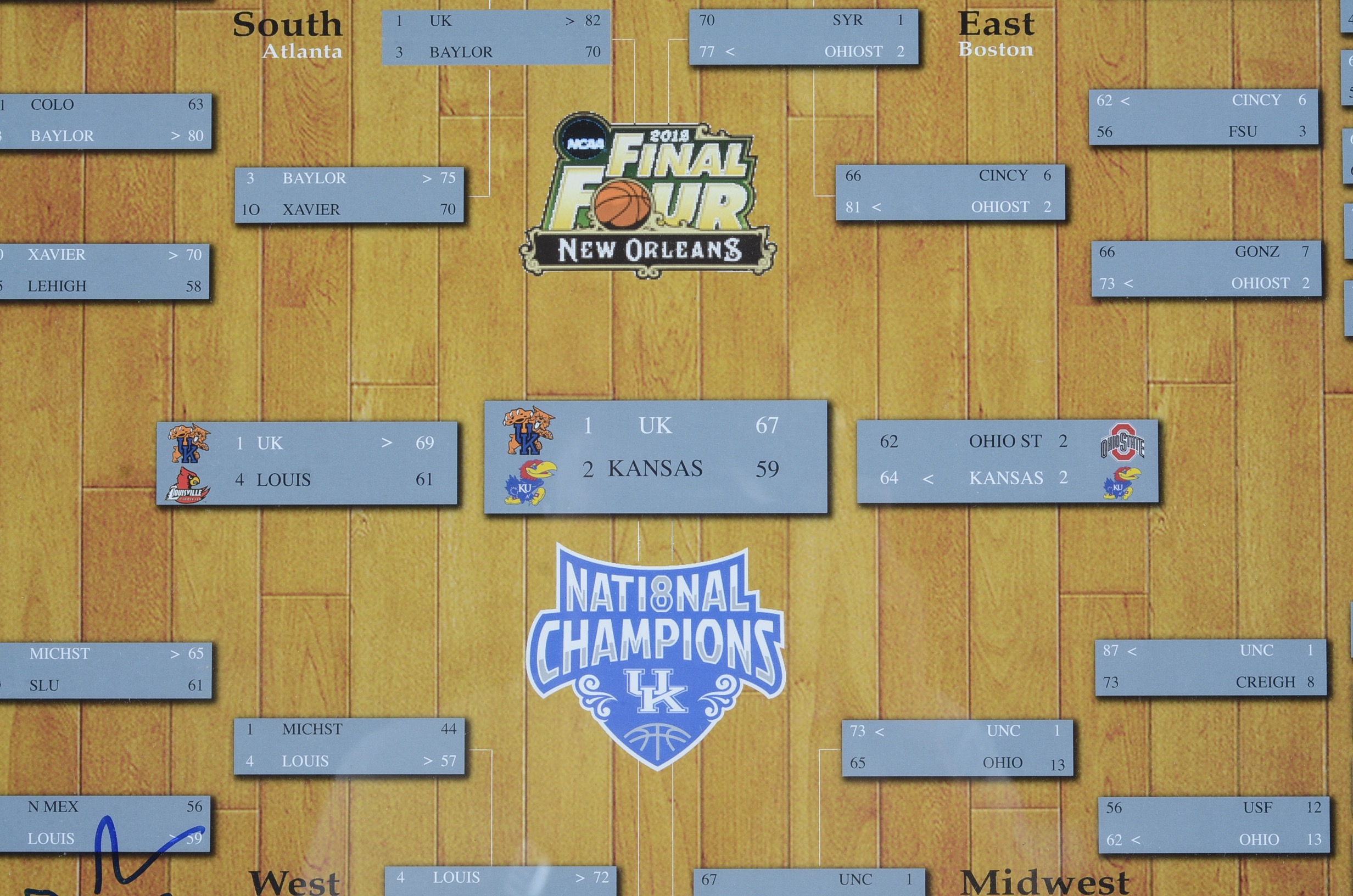 Framed March Madness Bracket Autographed by Anthony Davis