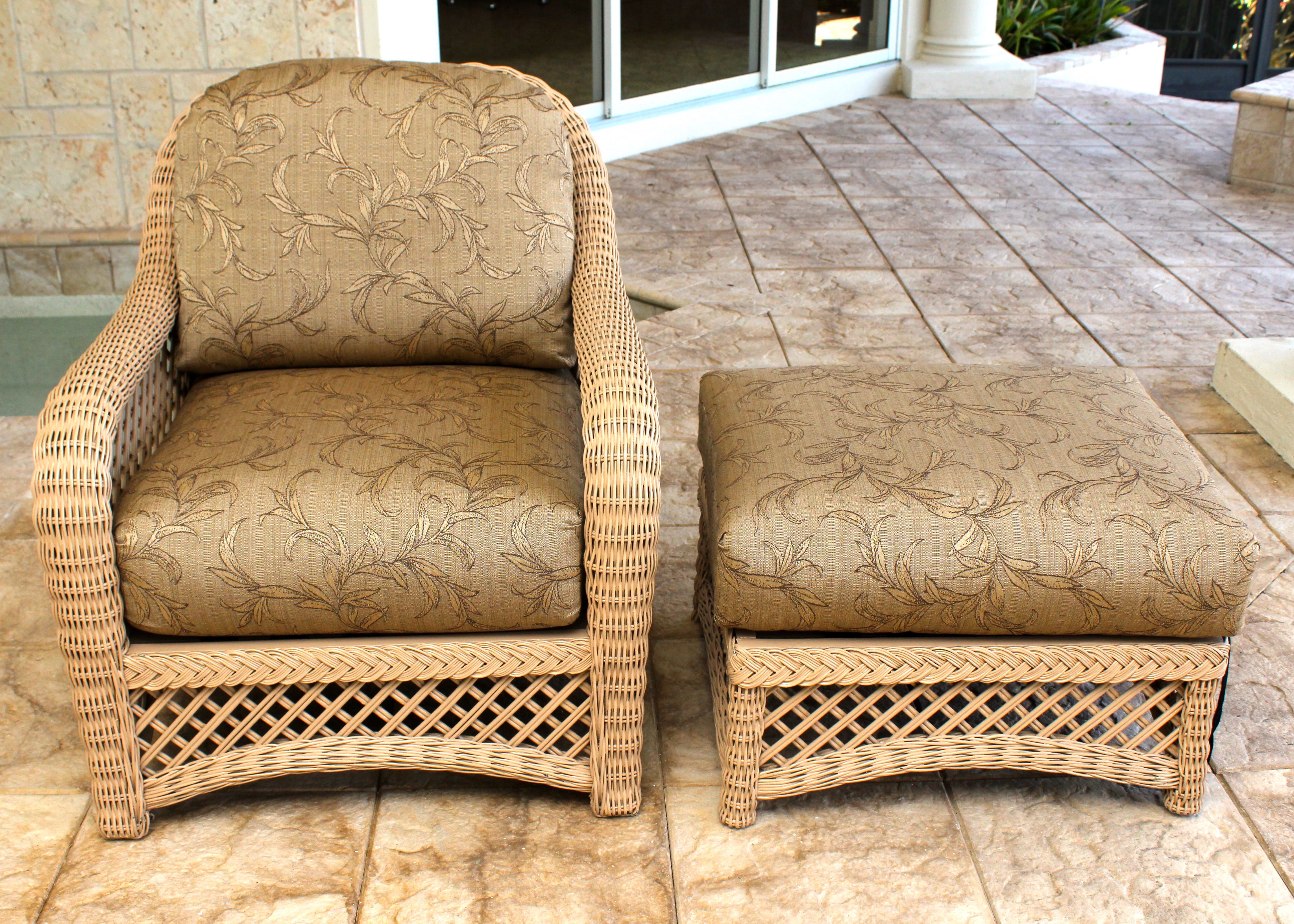 Wicker Club Chair and Ottoman With Cushions