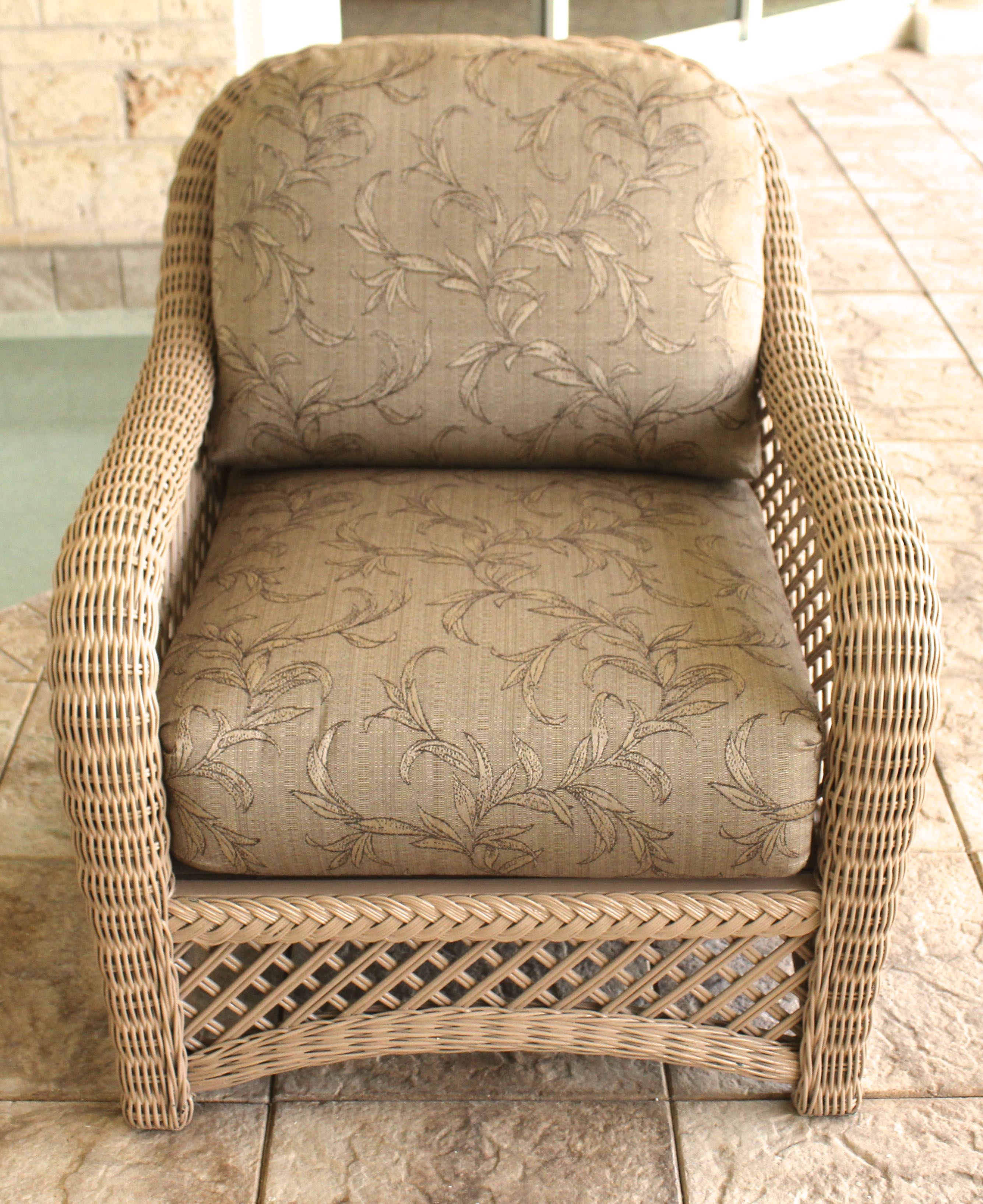 Wicker Club Chair and Ottoman With Cushions