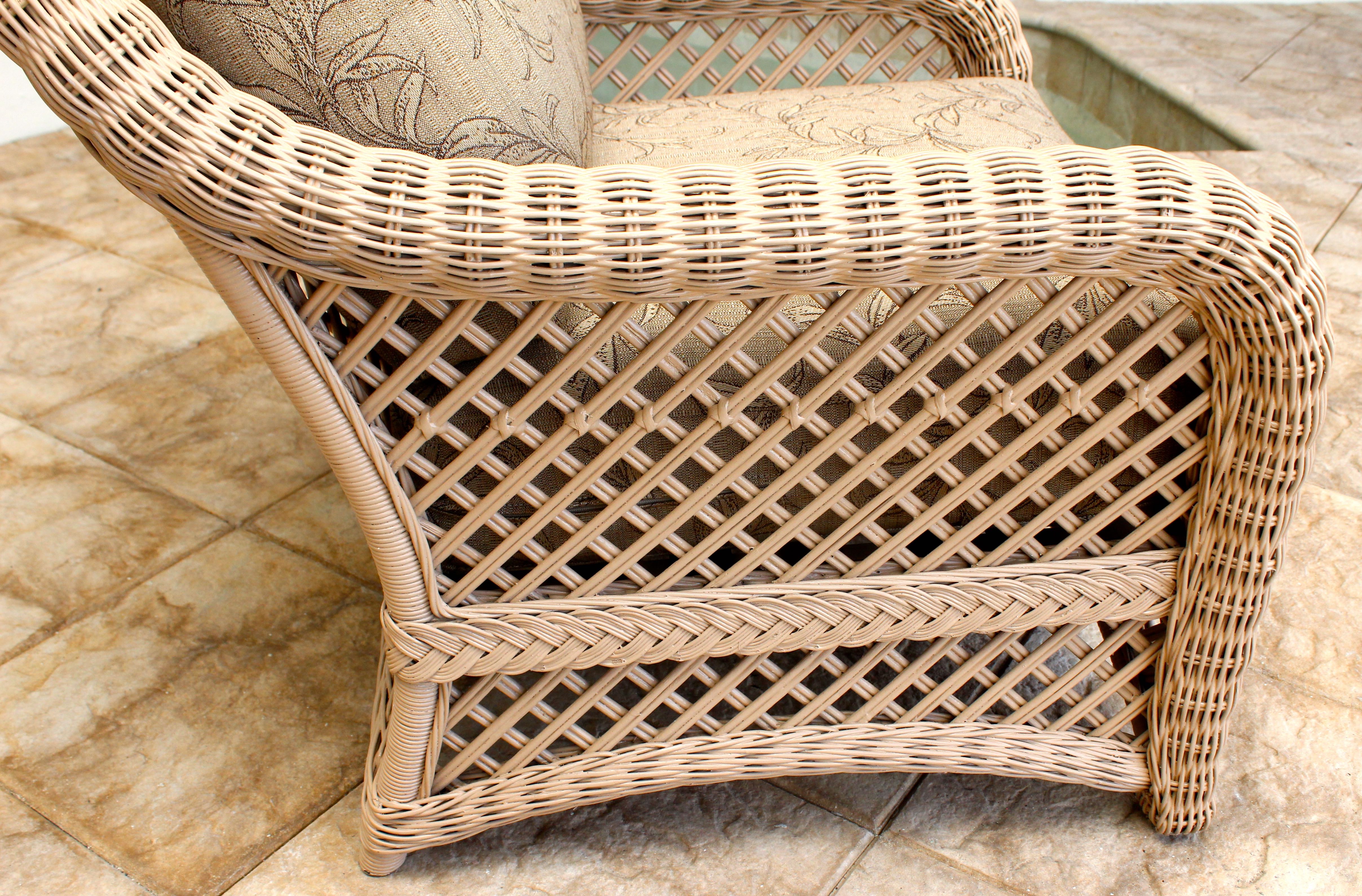 Wicker Club Chair and Ottoman With Cushions