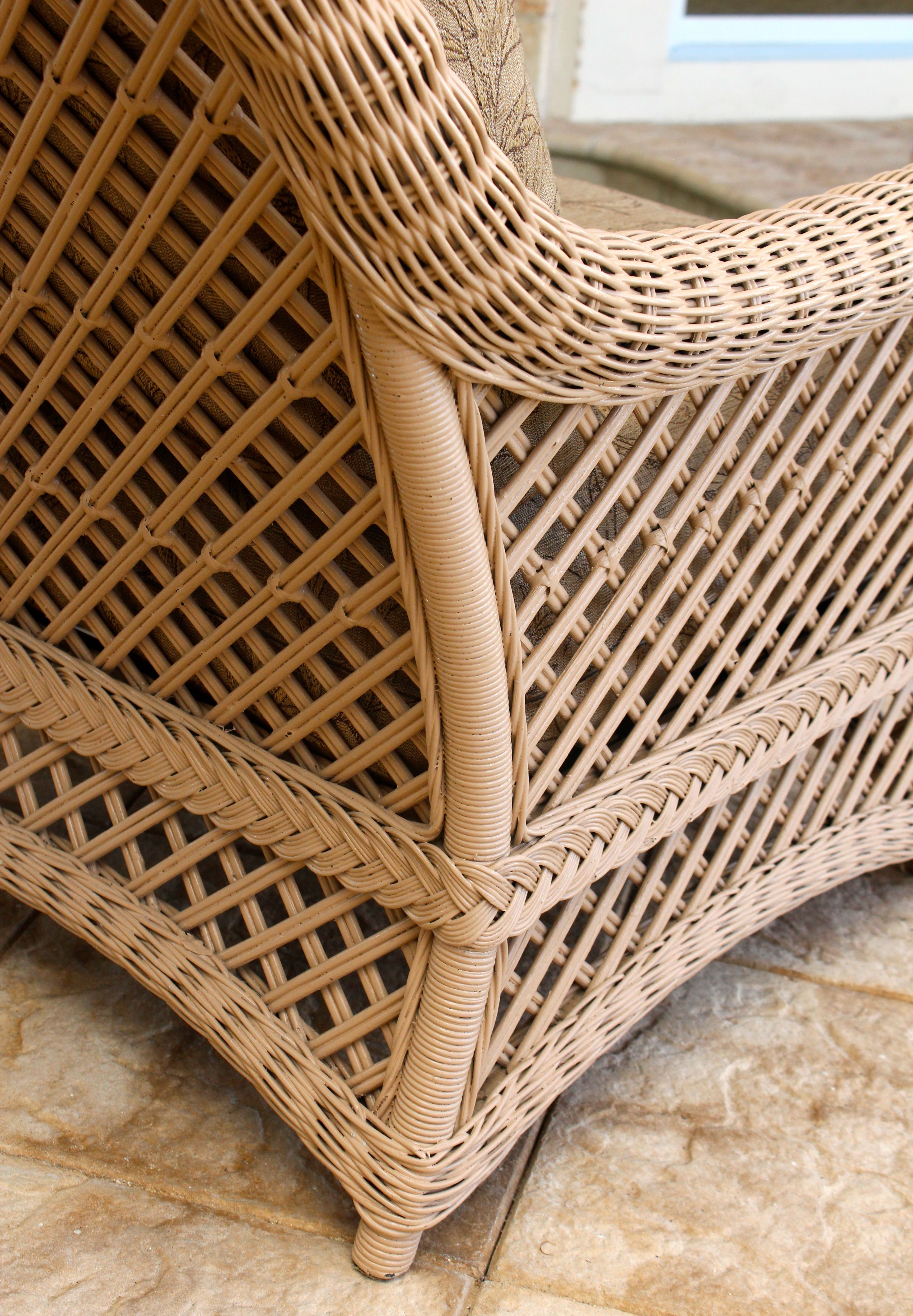 Wicker Club Chair and Ottoman With Cushions