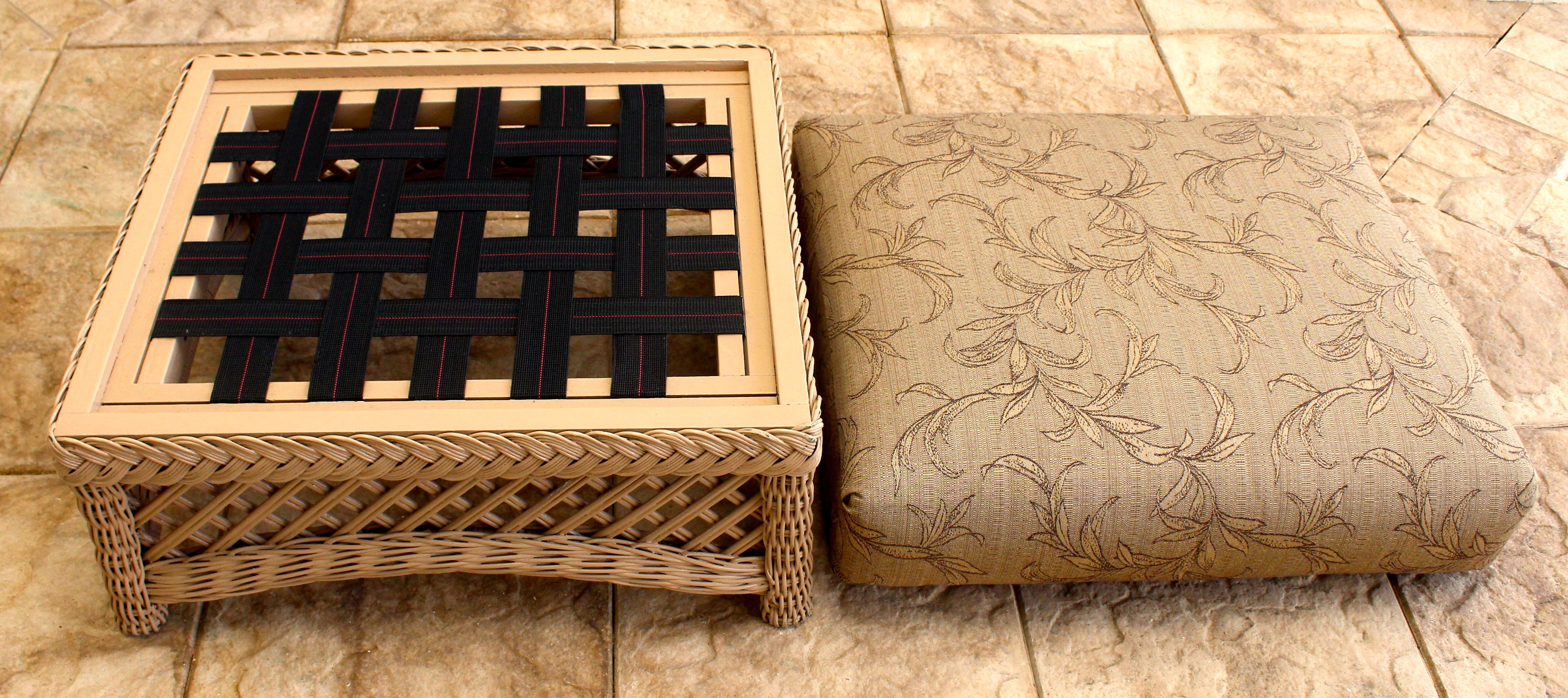 Wicker Club Chair and Ottoman With Cushions