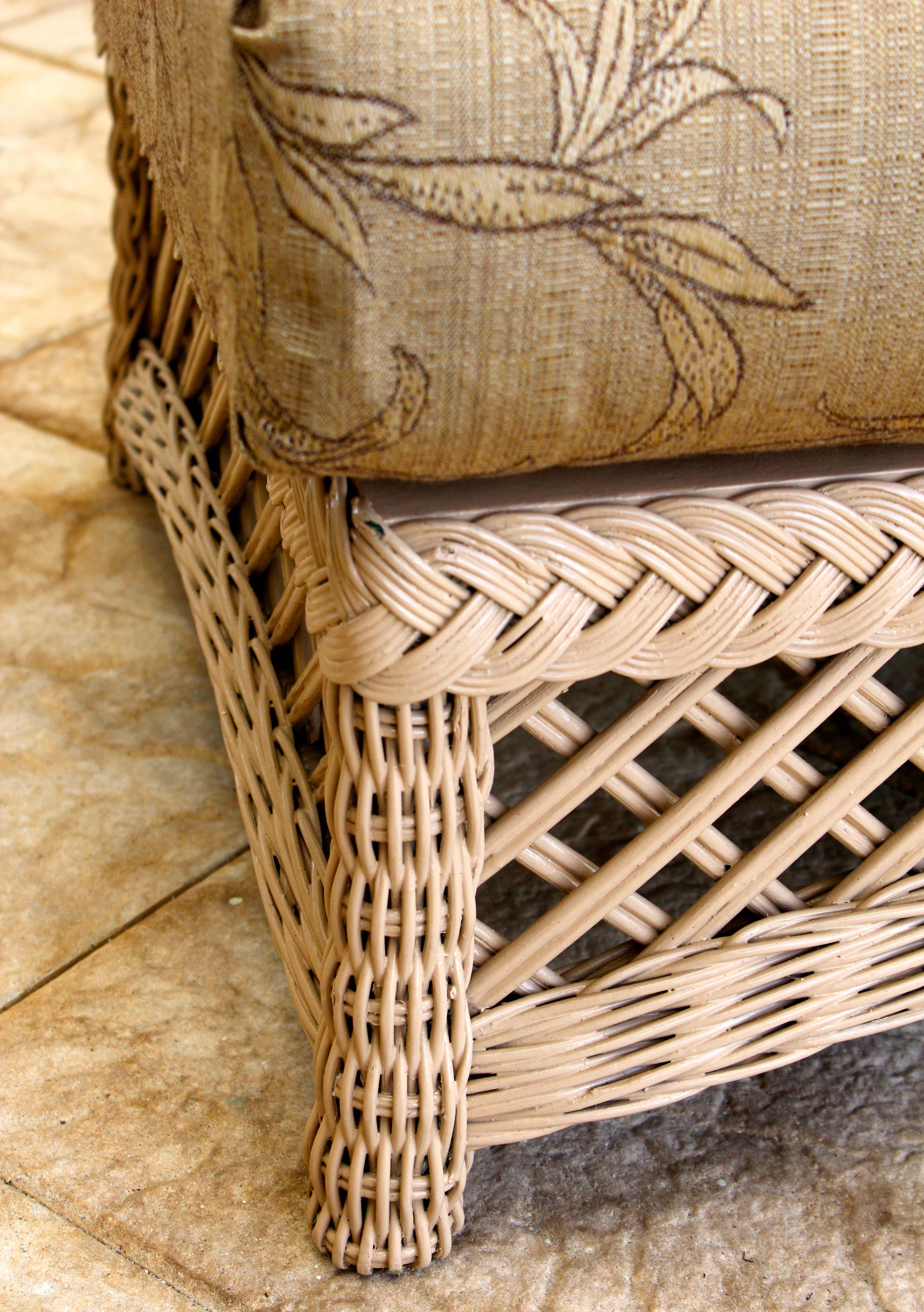 Wicker Club Chair and Ottoman With Cushions