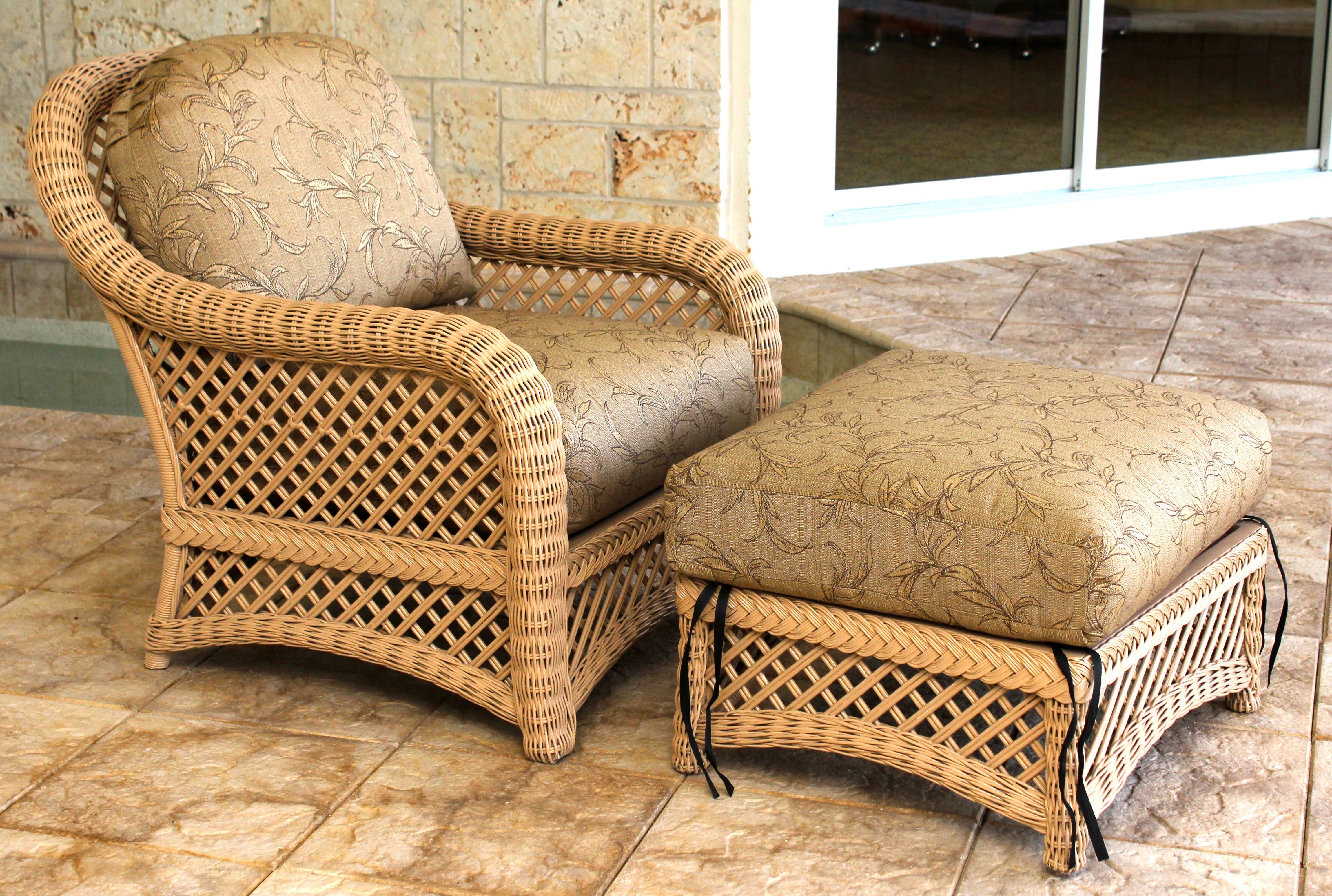 Wicker Club Chair and Ottoman With Cushions