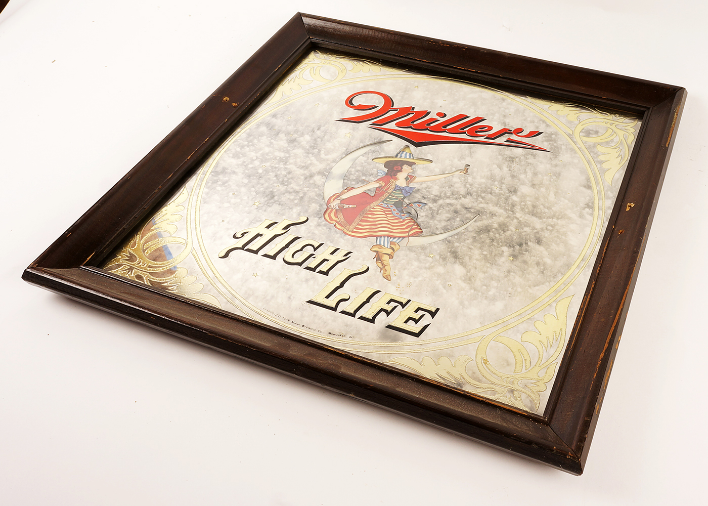 Framed Miller High Life Moon Girl Bar Mirror