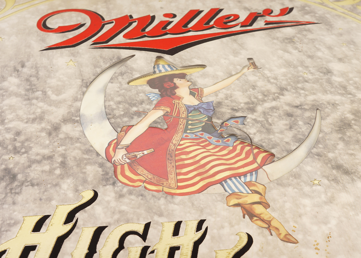 Framed Miller High Life Moon Girl Bar Mirror