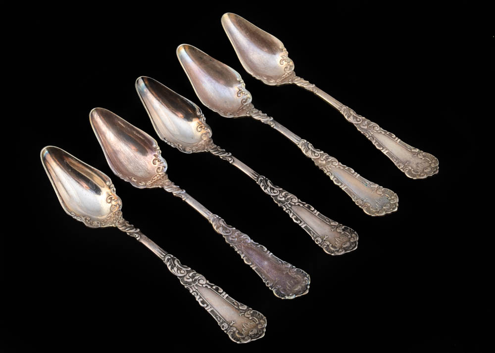 Five Antique, Wm. Roger Silver Plated Fruit Spoons