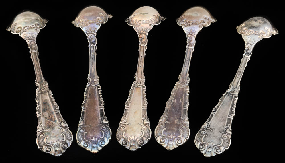 Five Antique, Wm. Roger Silver Plated Fruit Spoons