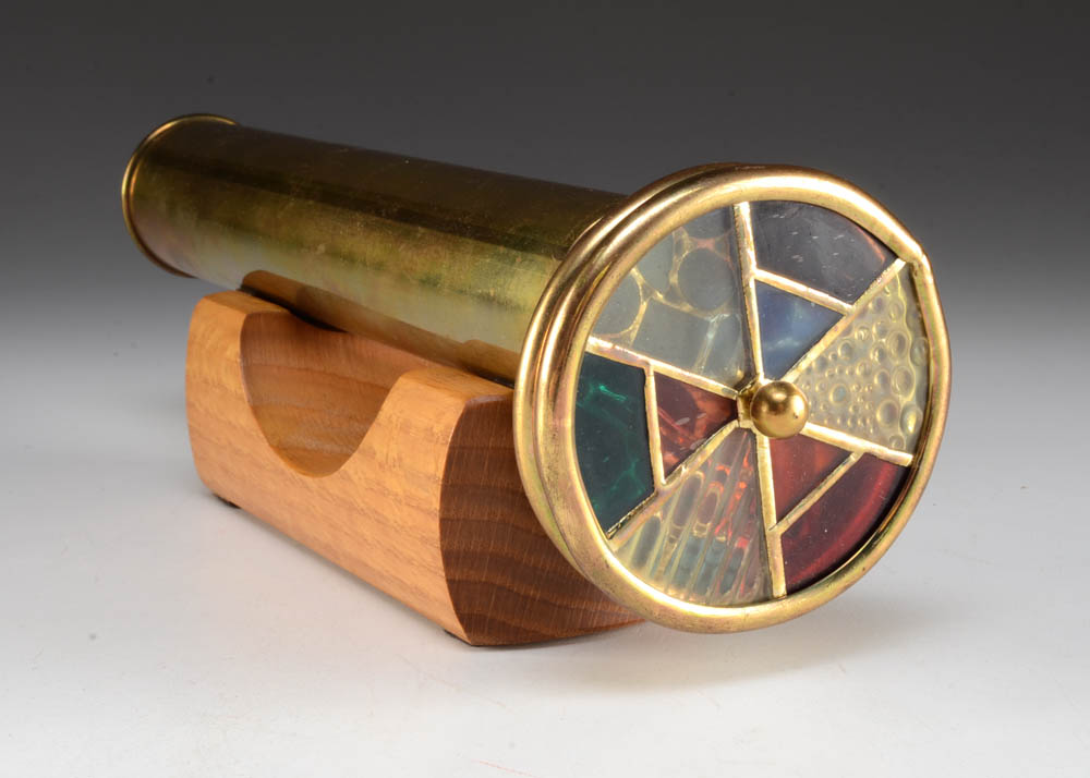 Signed Janice Chesnik Brass Two Wheel Kaleidoscope
