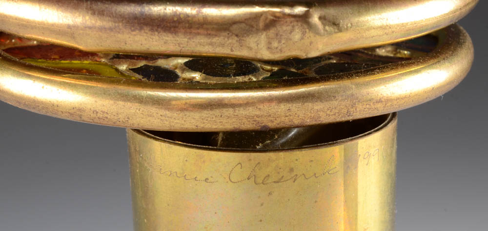 Signed Janice Chesnik Brass Two Wheel Kaleidoscope