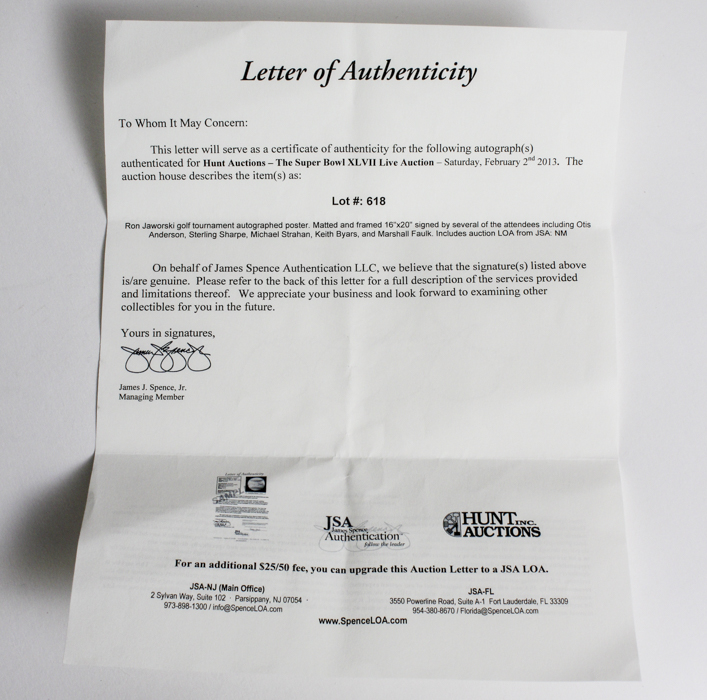 Signed Ron Jaworski's Celebrity Golf Challenge Poster