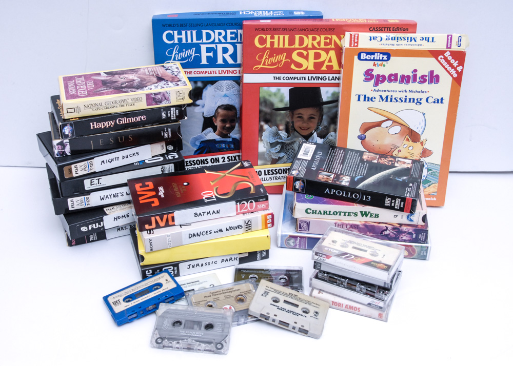 Vintage Cassette Tapes and VHS Movies
