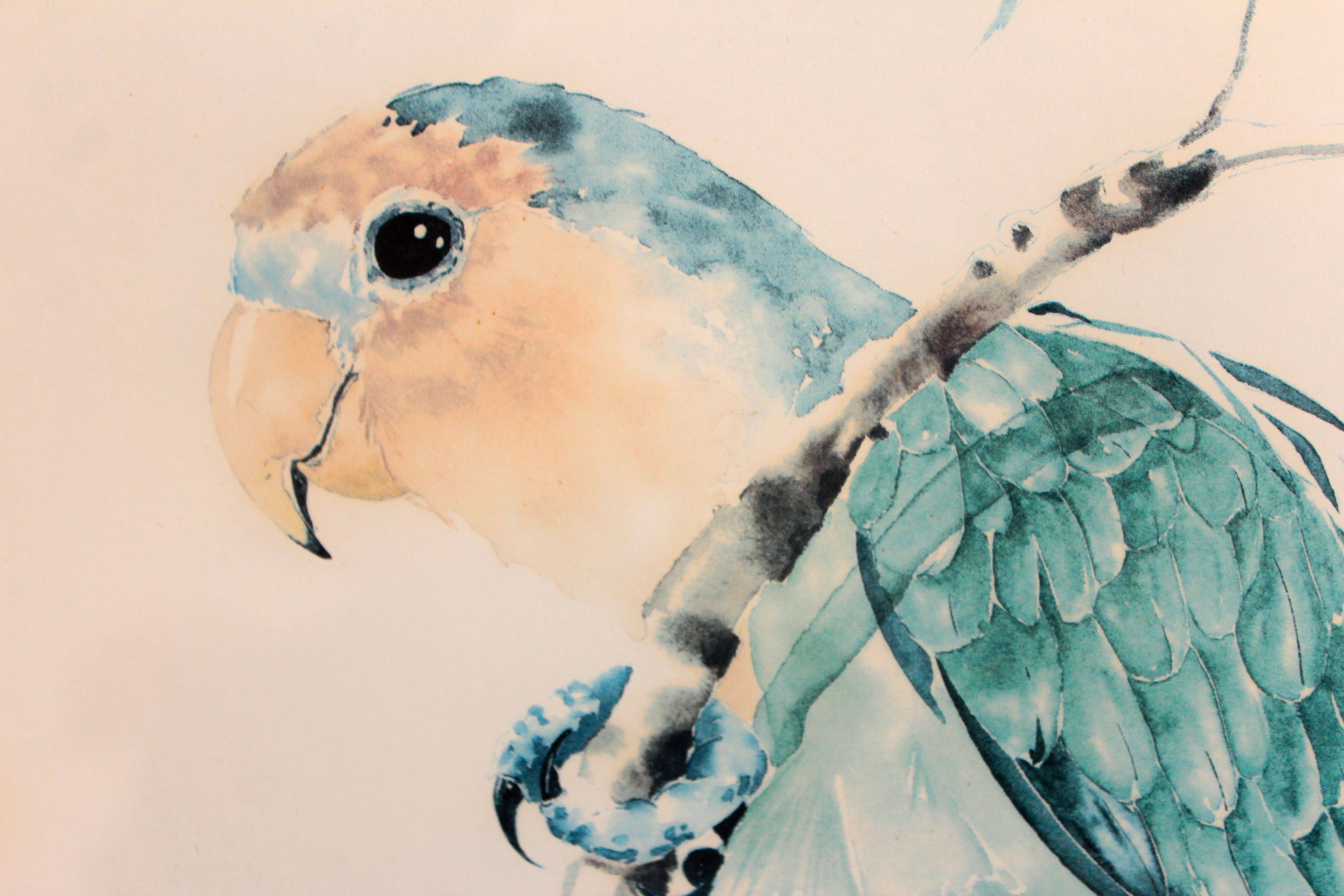 Set of Two Parrot Offset Lithographs by Judie Stevens