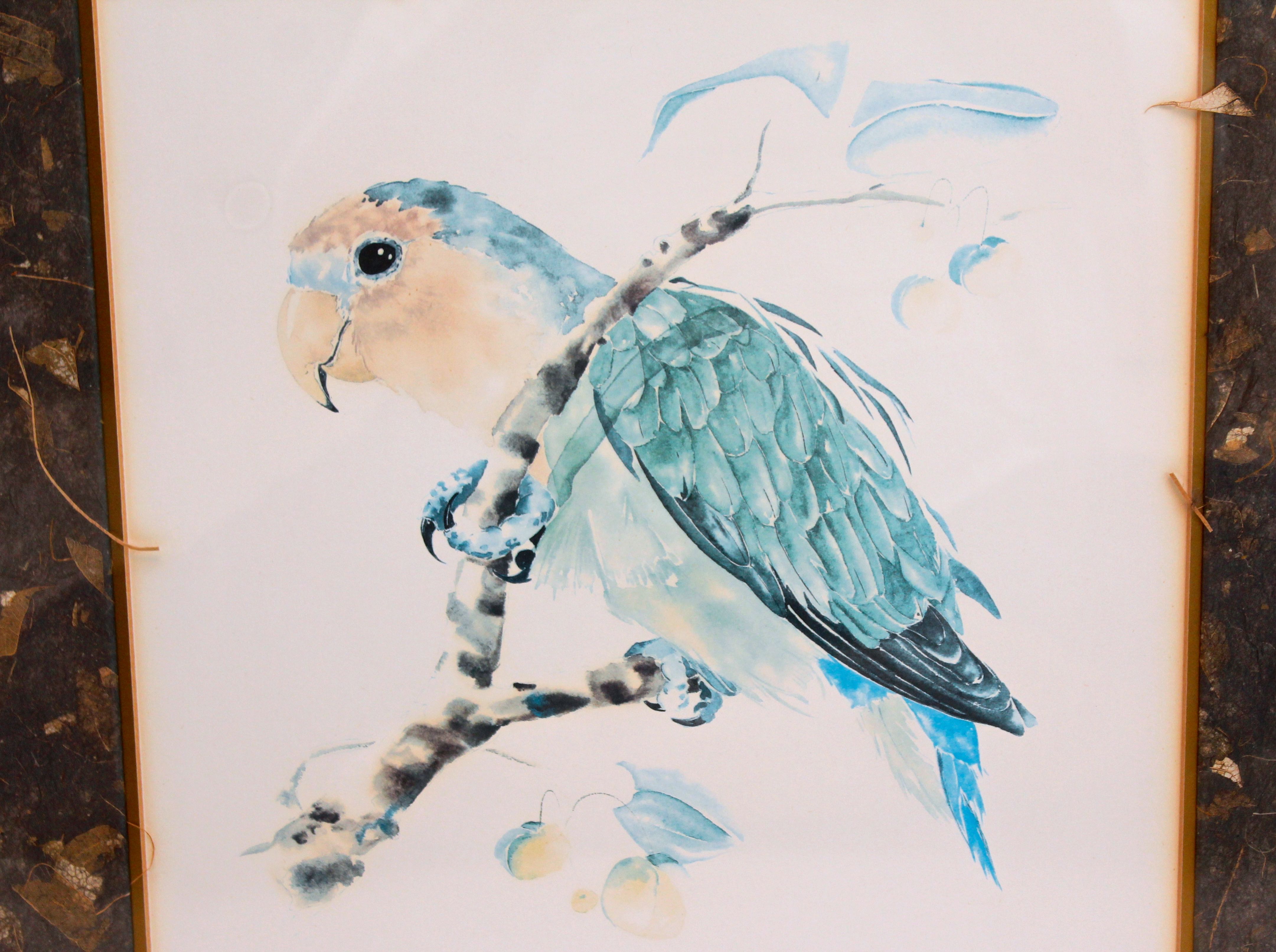 Set of Two Parrot Offset Lithographs by Judie Stevens