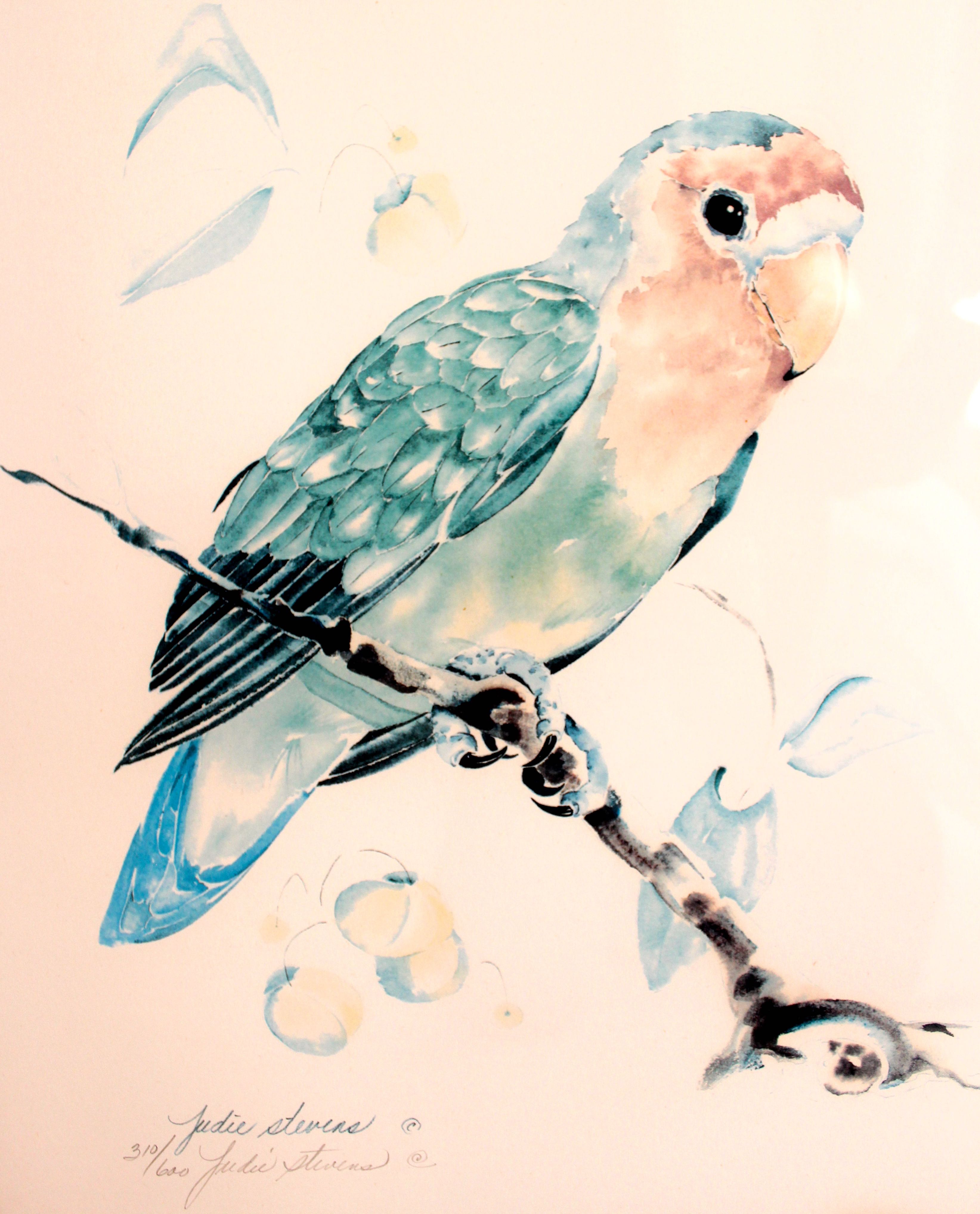 Set of Two Parrot Offset Lithographs by Judie Stevens