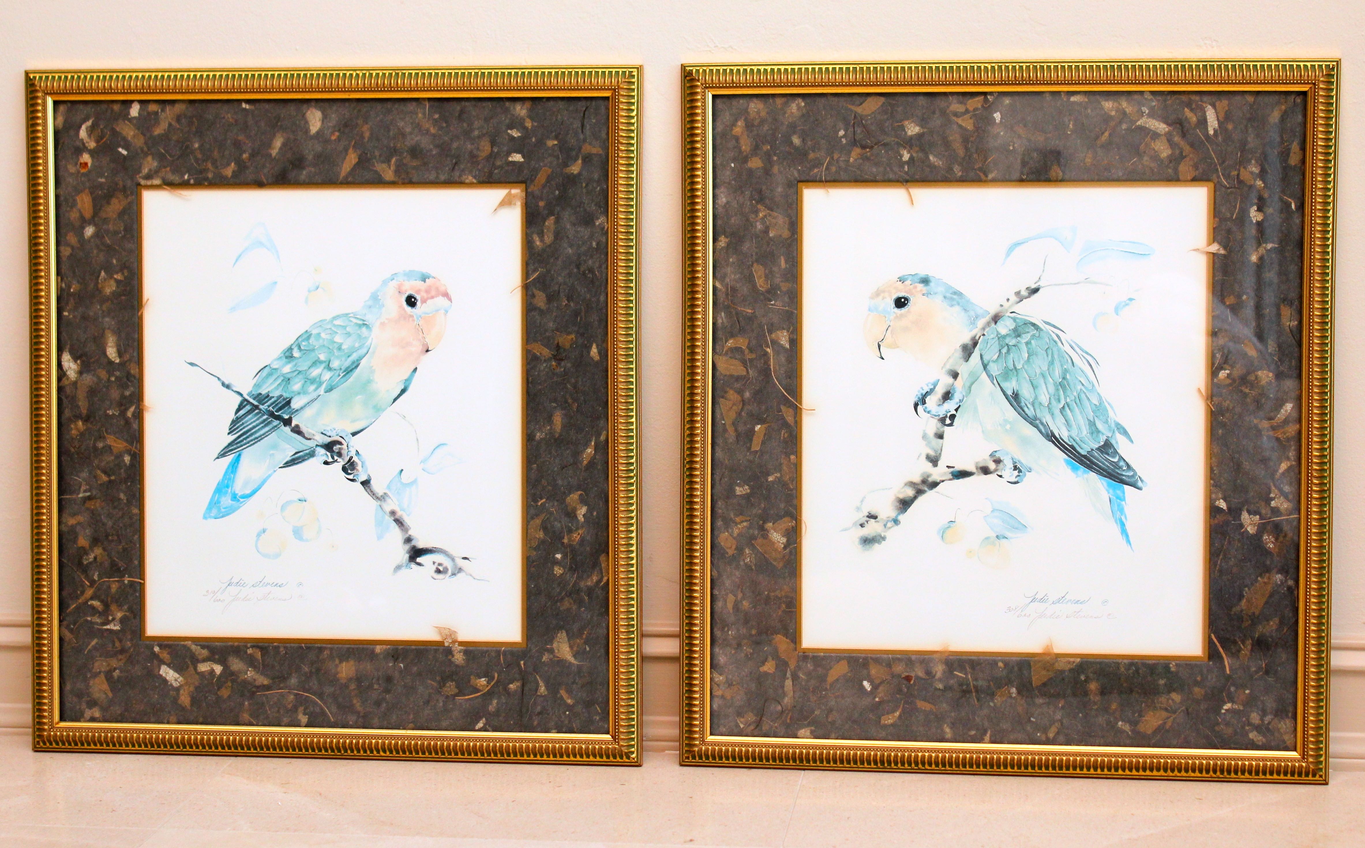 Set of Two Parrot Offset Lithographs by Judie Stevens