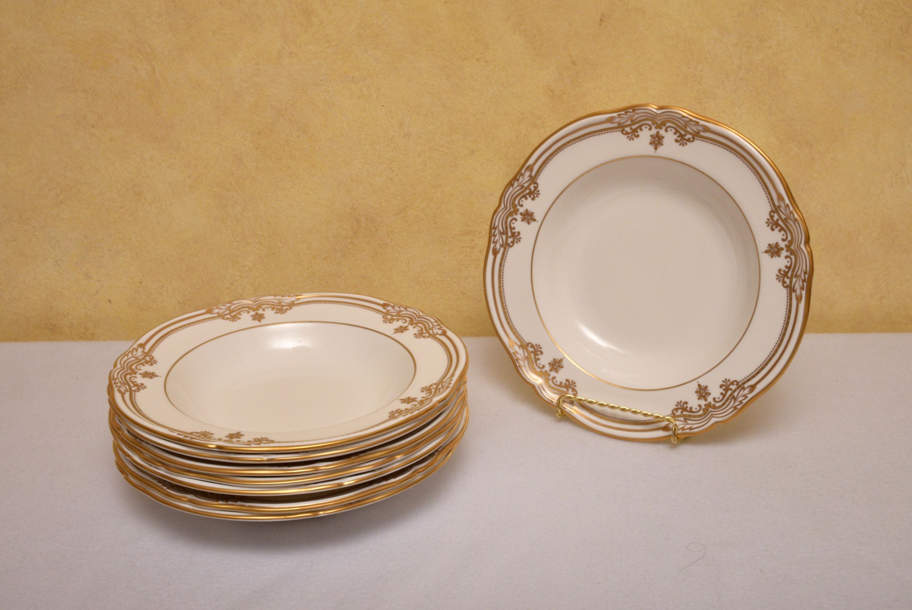 Set of Eight Spode "Stafford White" Large Rim Soup Bowls