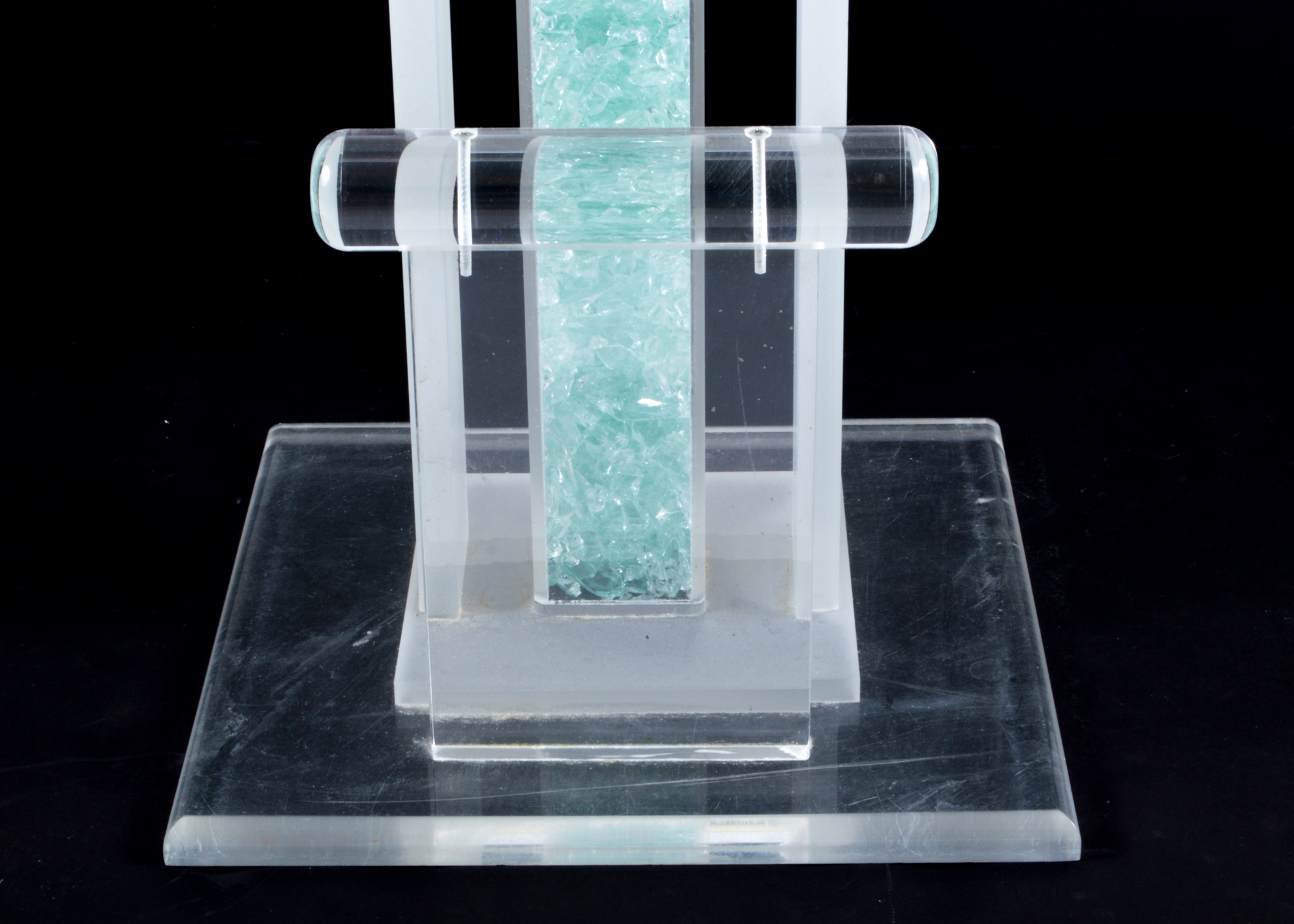 Lucite and Teal Blue Glass Stool