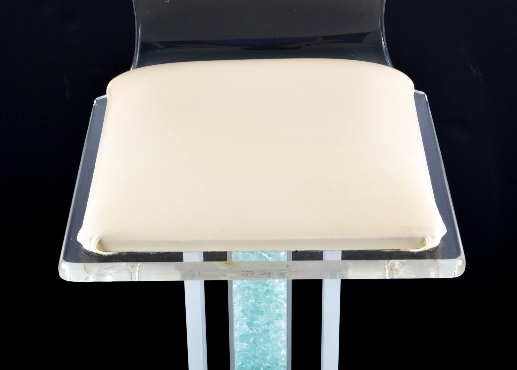 Lucite and Teal Blue Glass Stool