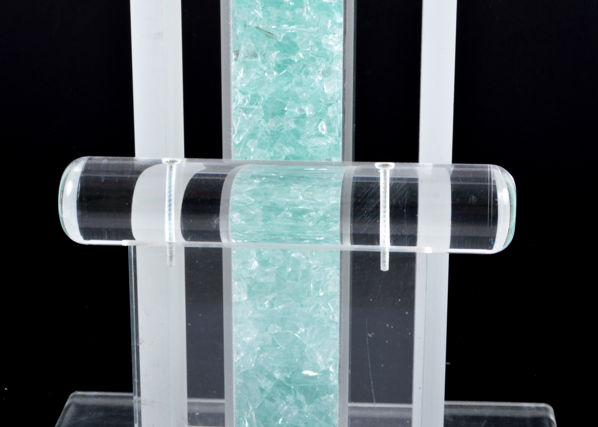 Lucite and Teal Blue Glass Stool