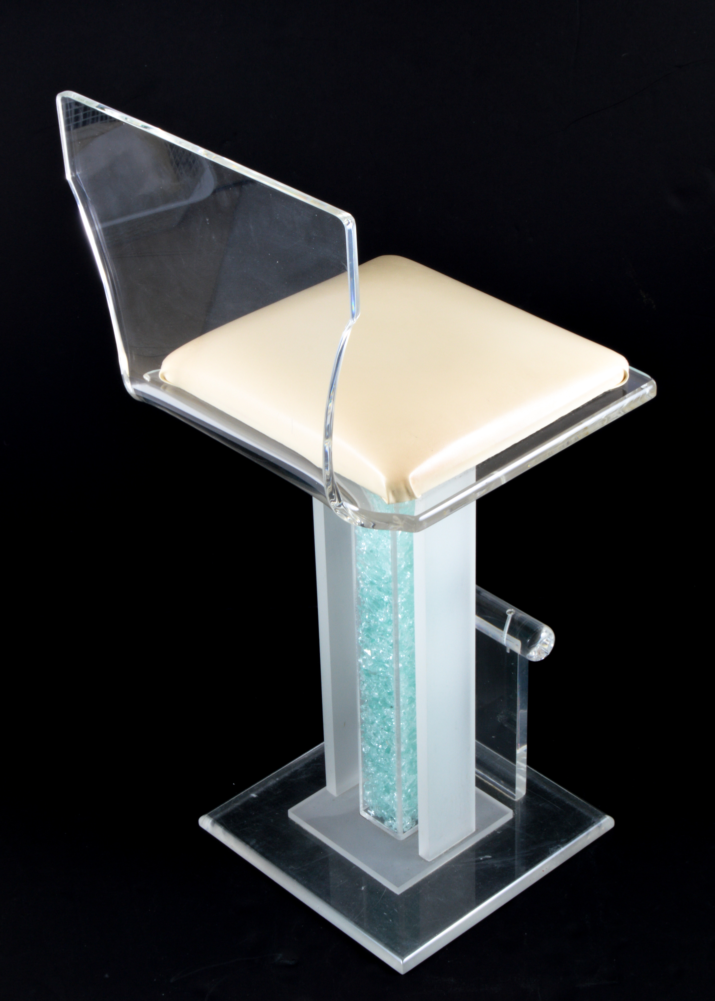 Lucite and Teal Blue Glass Stool