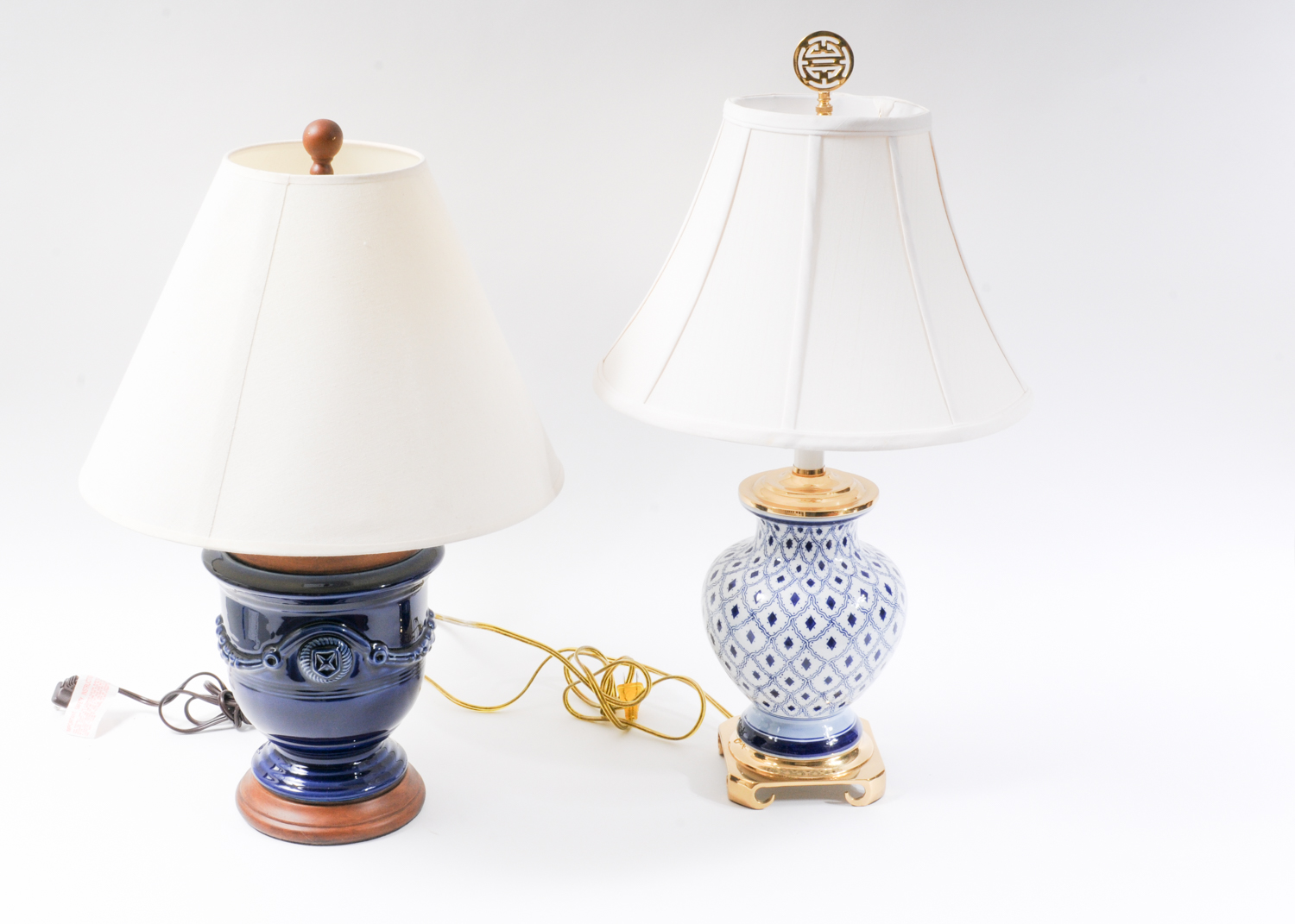 Pair Blue Ceramic Lamps