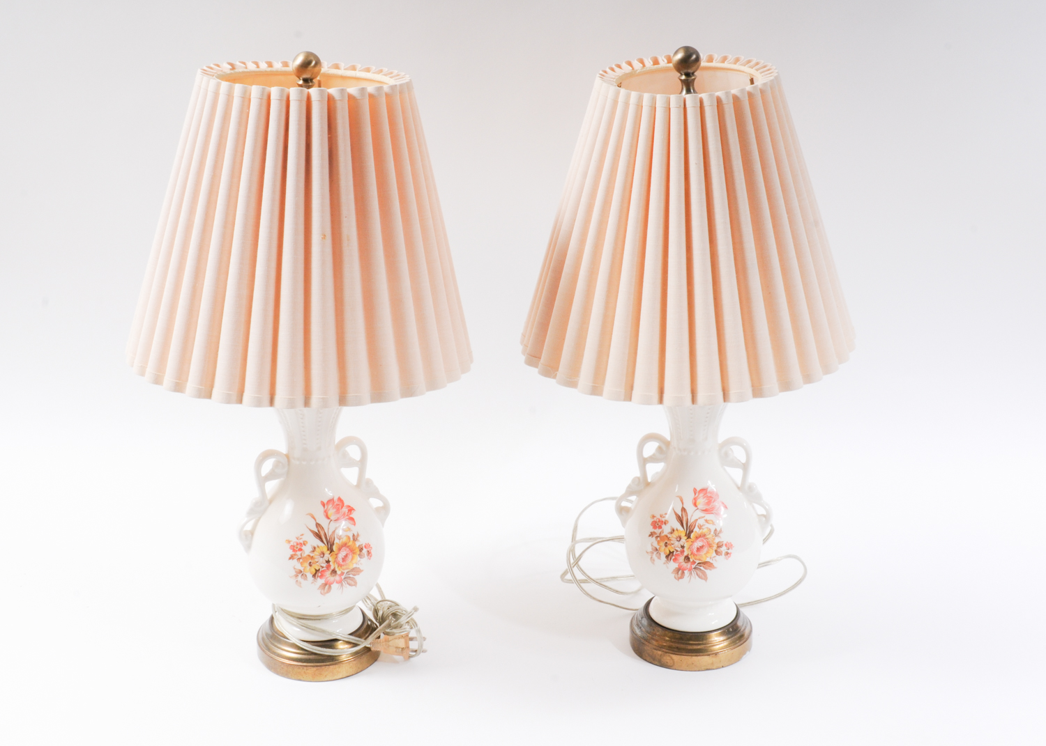 Pair of Vintage Ceramic and Brass Lamps