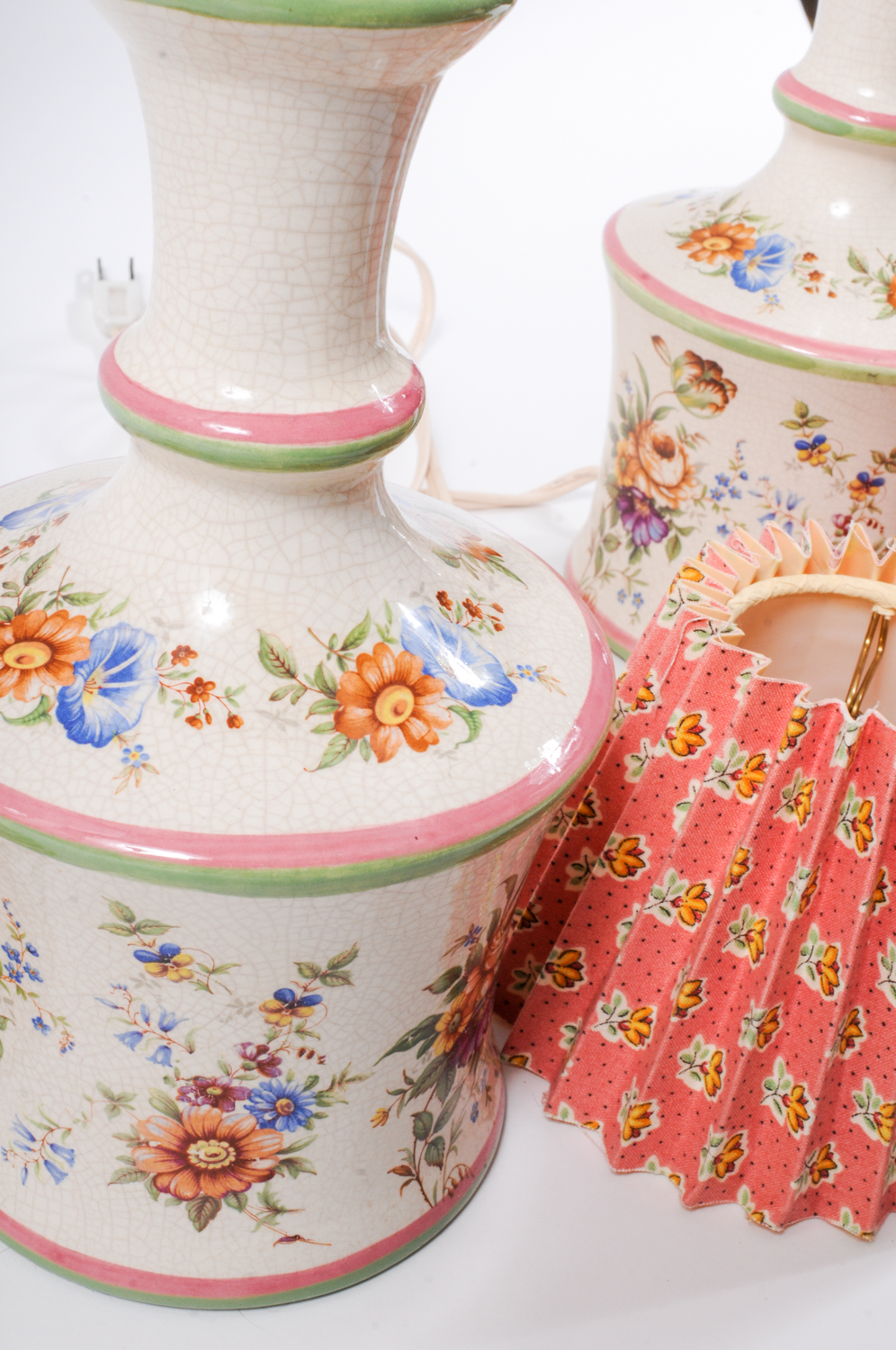 Set of Two Ceramic Floral Lamps