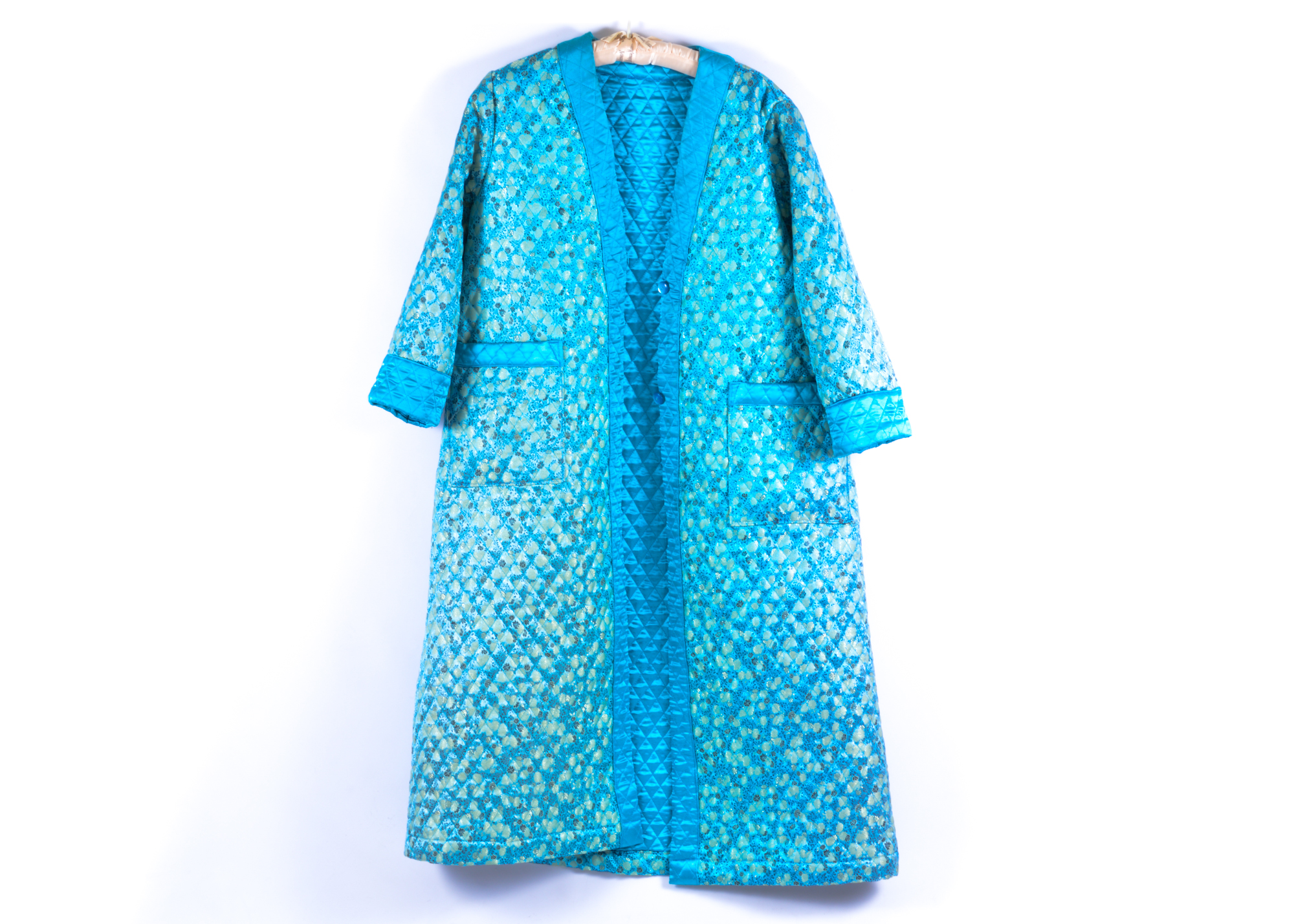 Brocade Quilted Blue and Gold House Coat