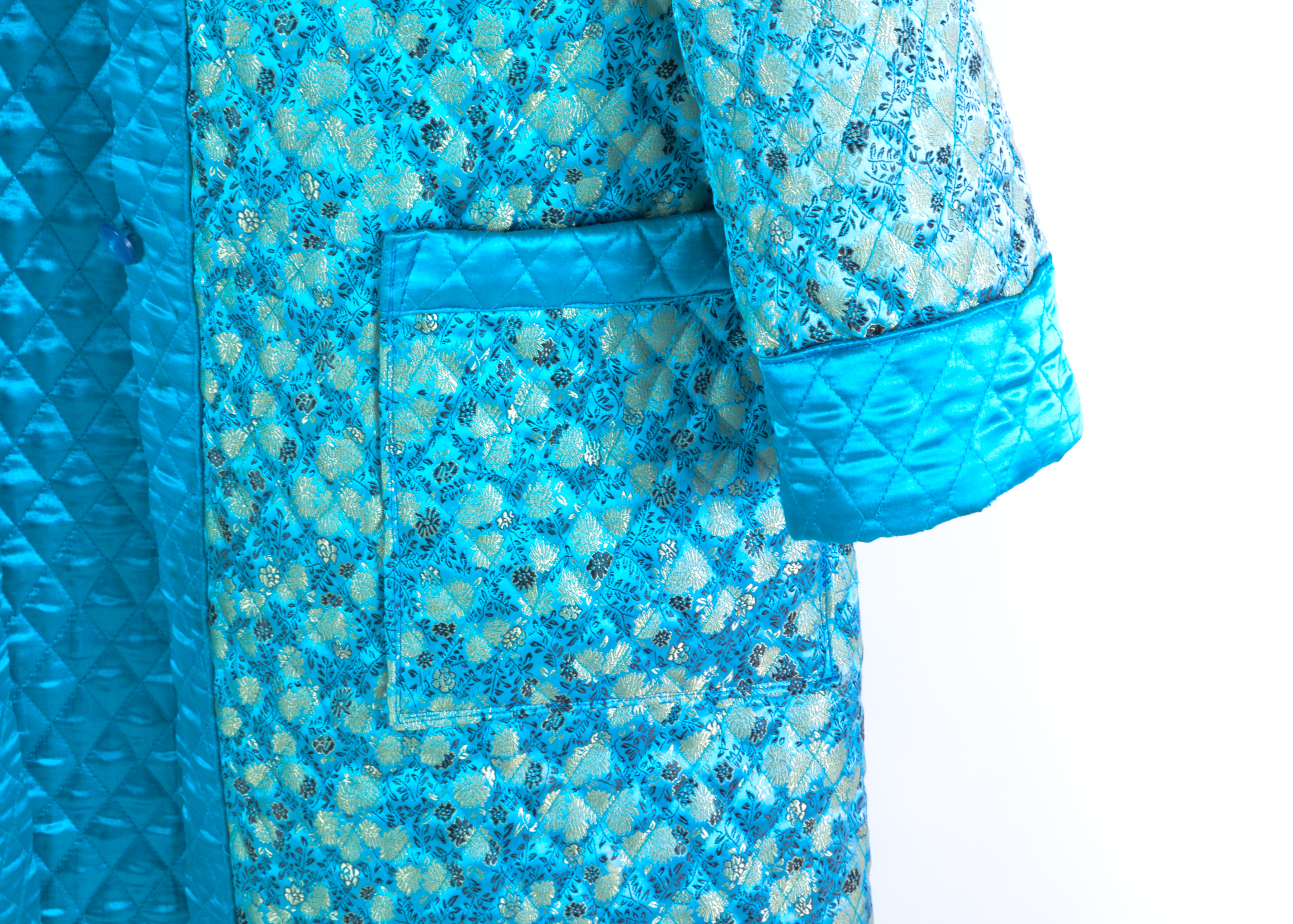 Brocade Quilted Blue and Gold House Coat