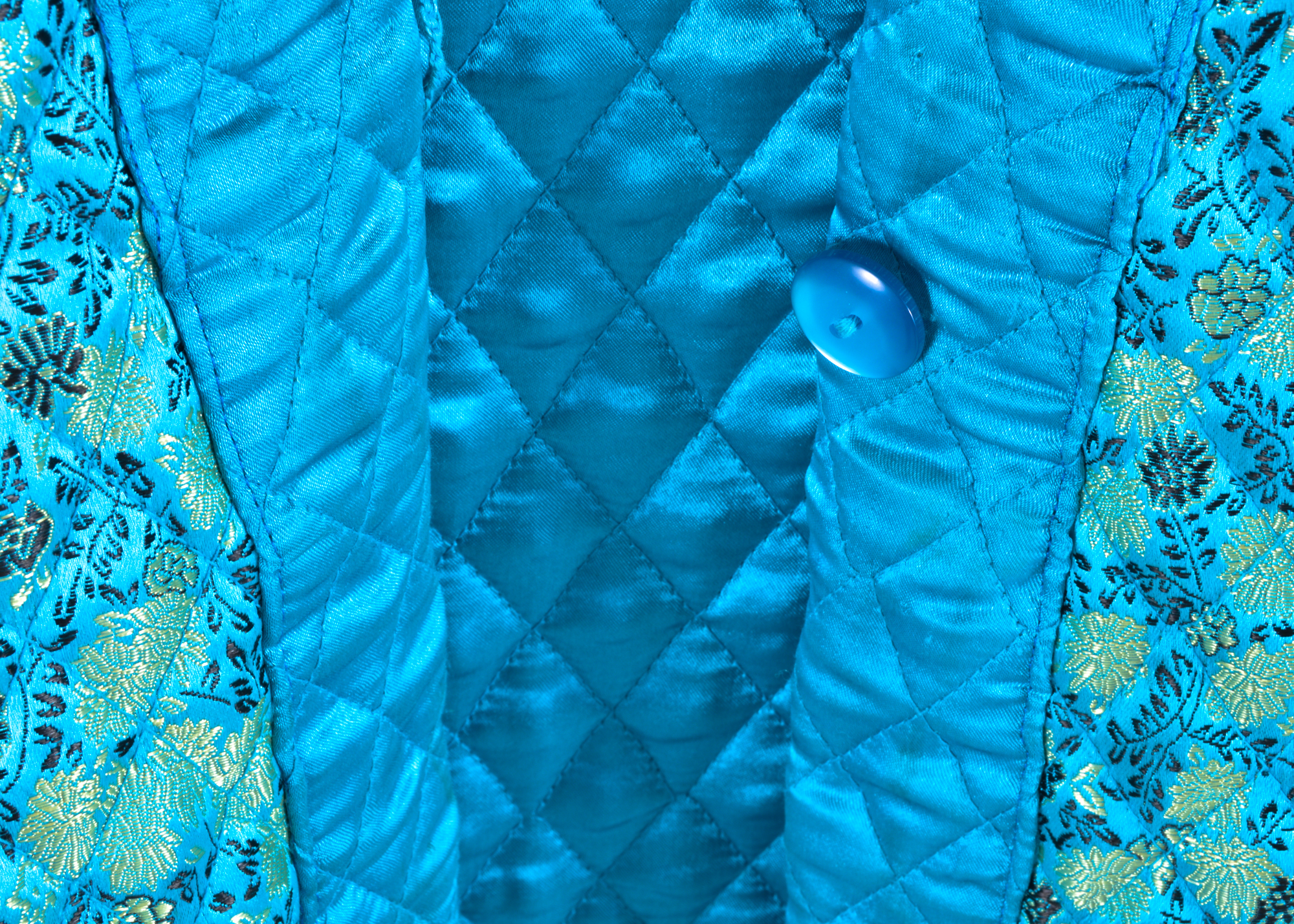 Brocade Quilted Blue and Gold House Coat