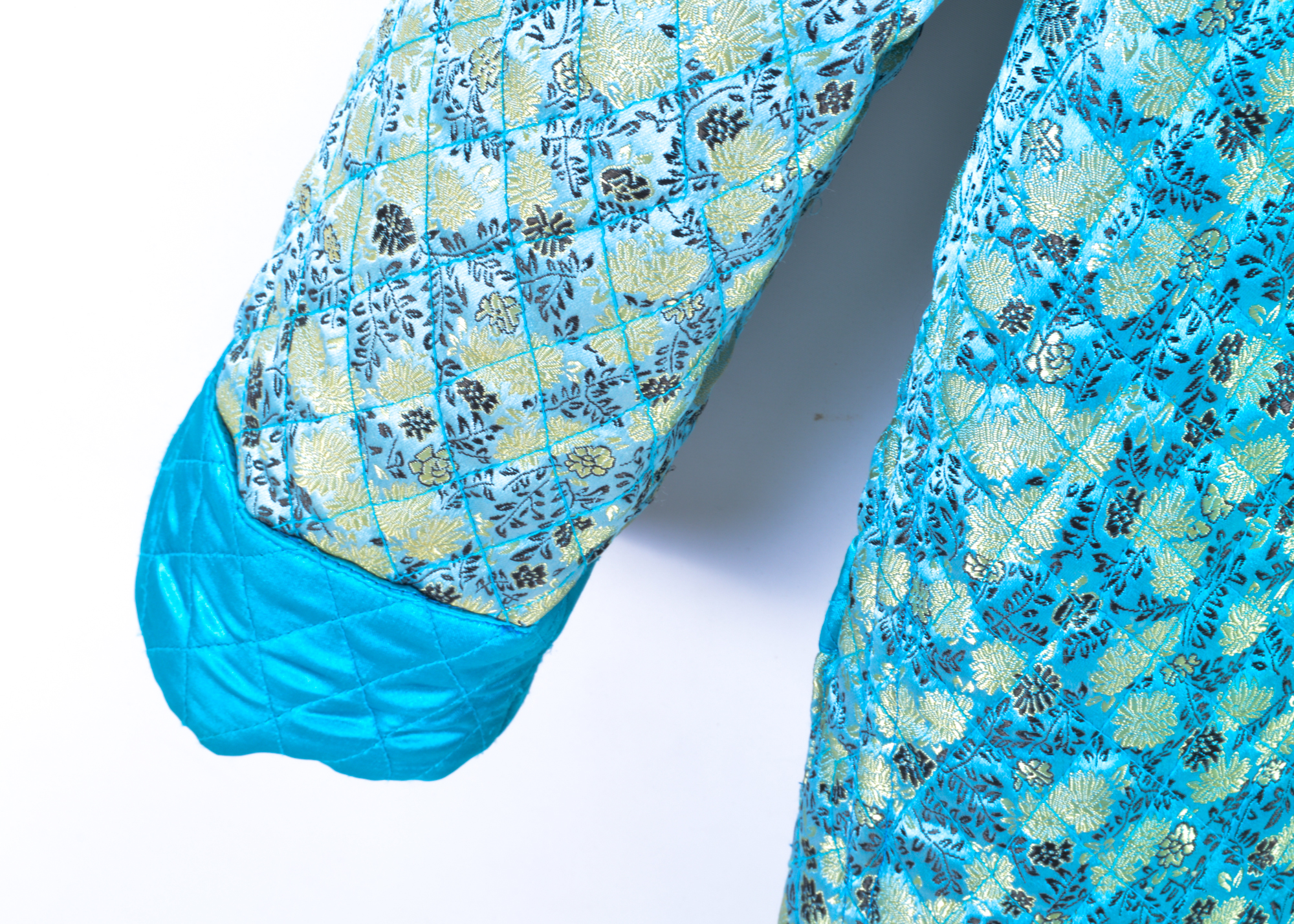 Brocade Quilted Blue and Gold House Coat