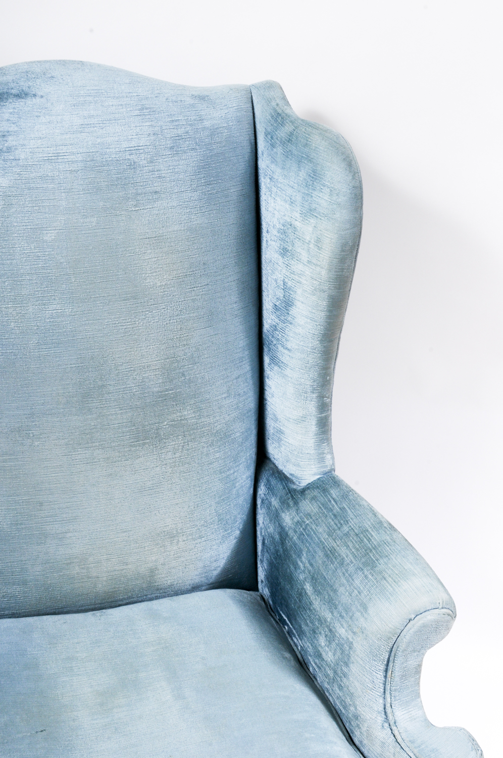 Queen Anne Style Blue Velvet Wingback Chair