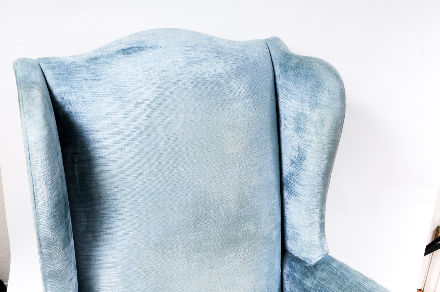Queen Anne Style Blue Velvet Wingback Chair