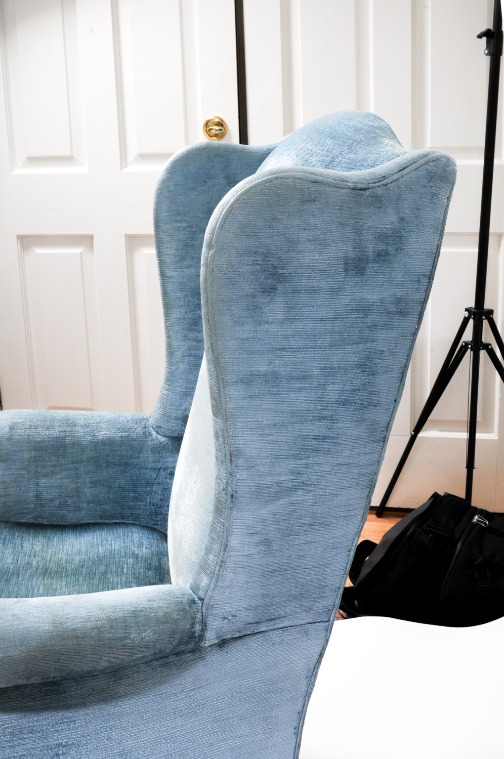 Queen Anne Style Blue Velvet Wingback Chair