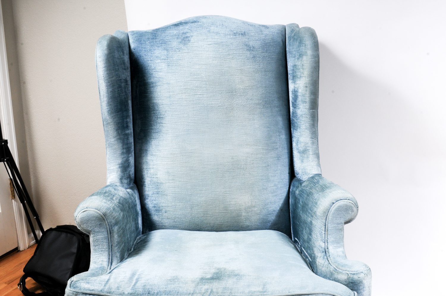 Queen Anne Style Blue Velvet Wingback Chair