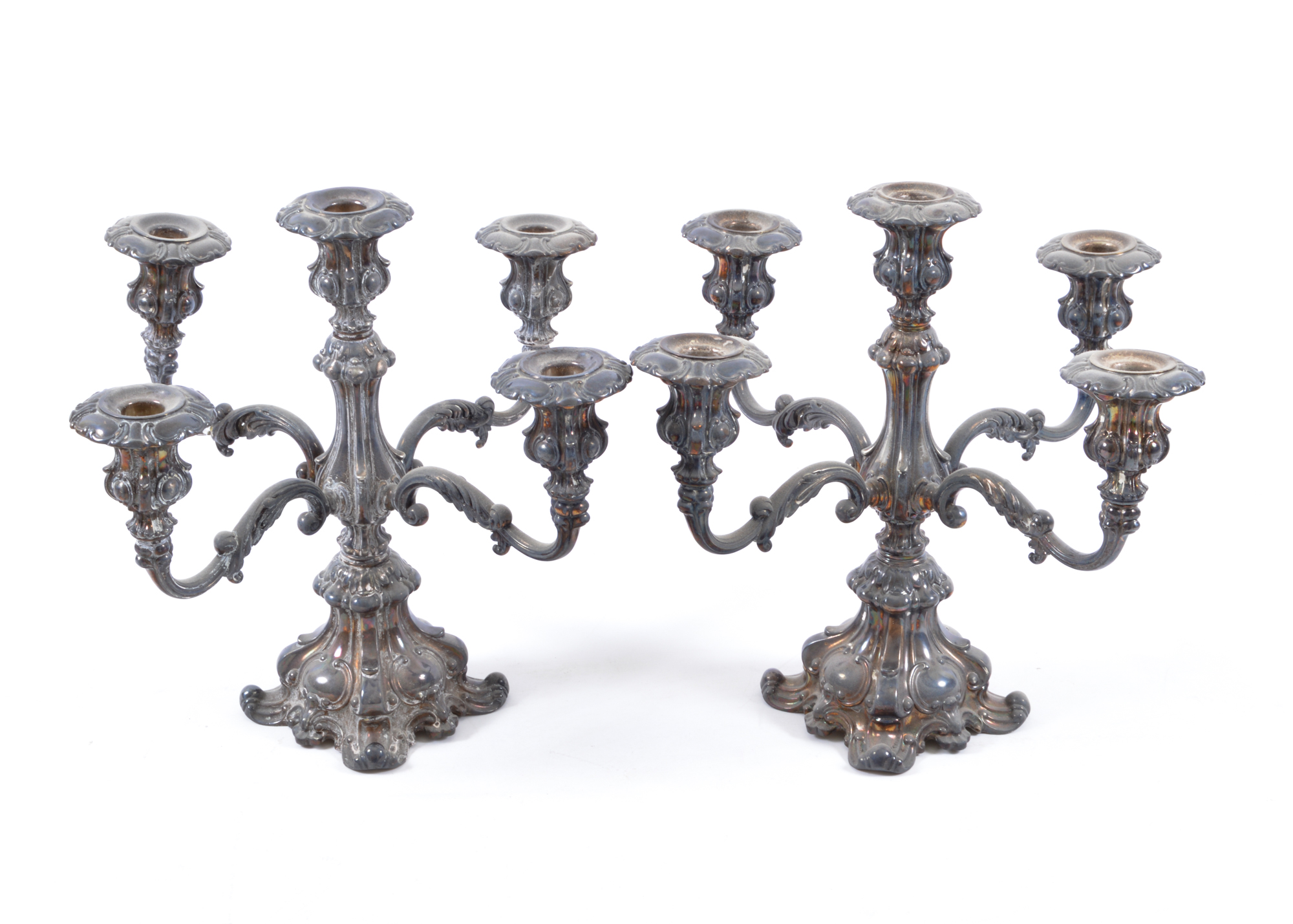 Two Four Armed Silver Plated Candelabras