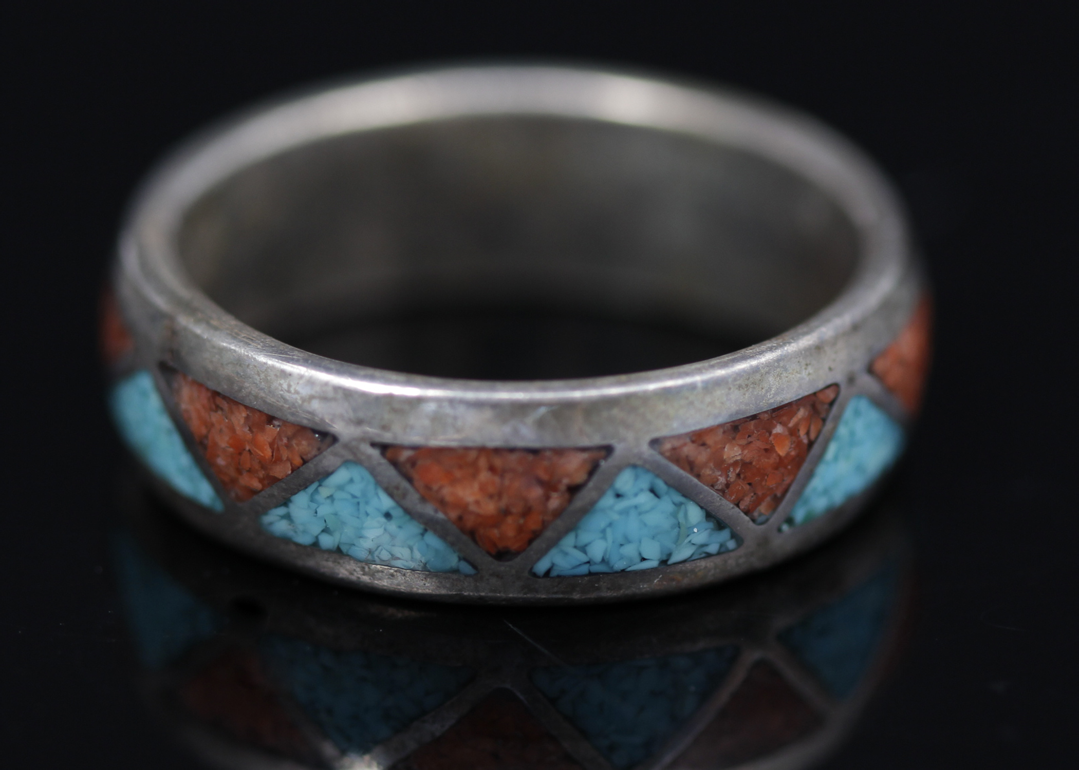 Sterling Silver Carnelian and Turquoise Band