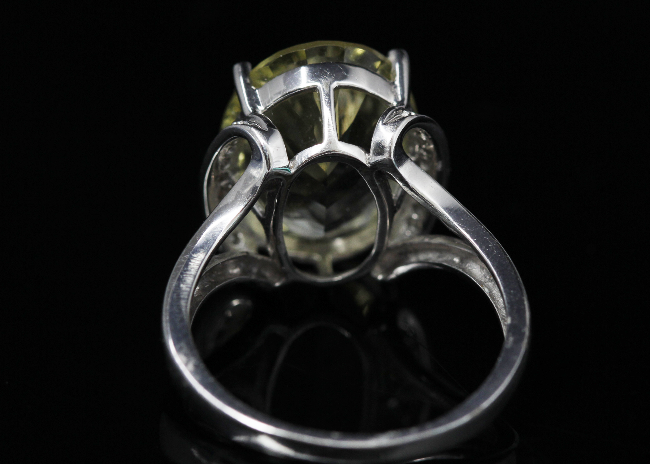 10K White Gold Yellow Quartz and Diamond Ring