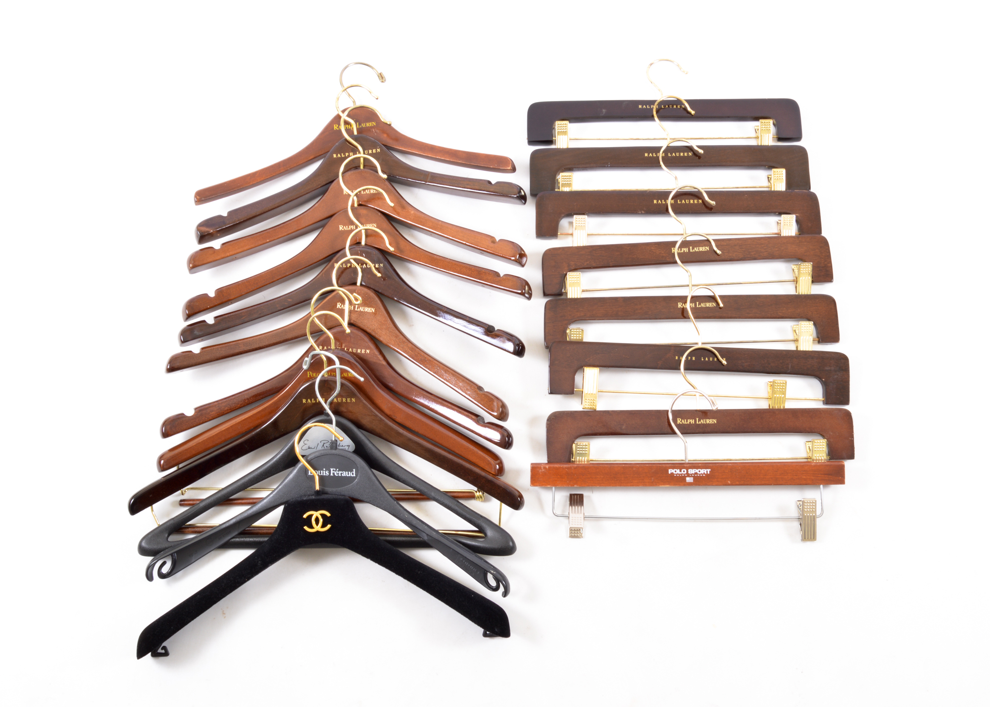 Assortment of Hangers Featuring Chanel and Ralph Lauren