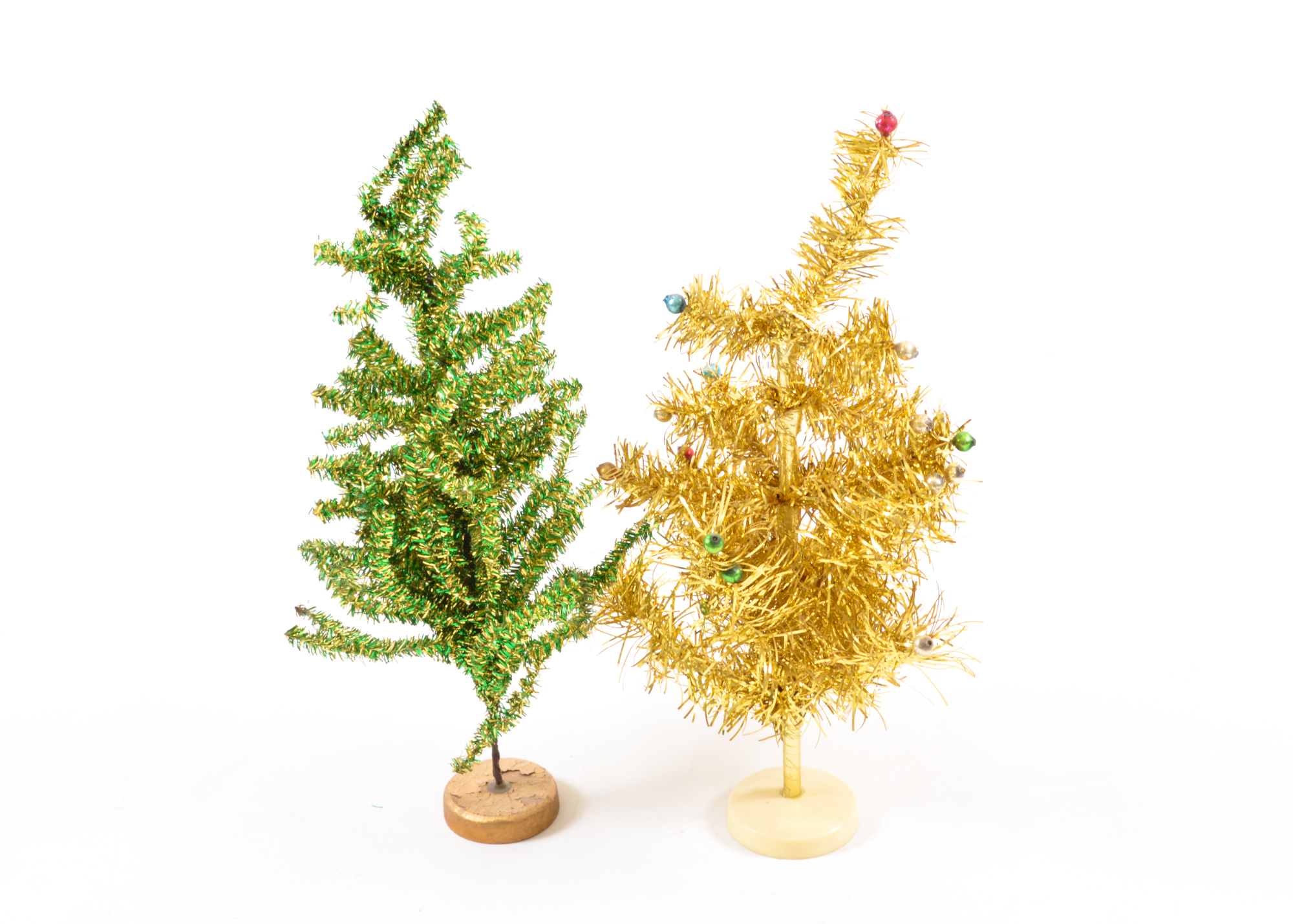 Vintage Made in Japan Christmas Decor Tinsel Tree Pair