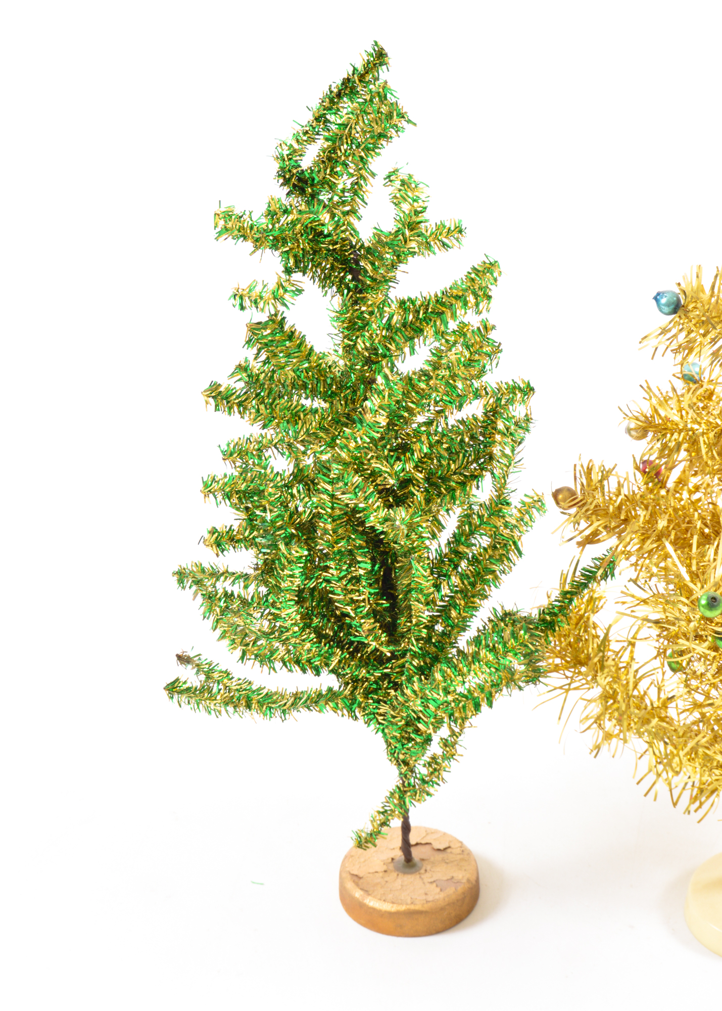 Vintage Made in Japan Christmas Decor Tinsel Tree Pair