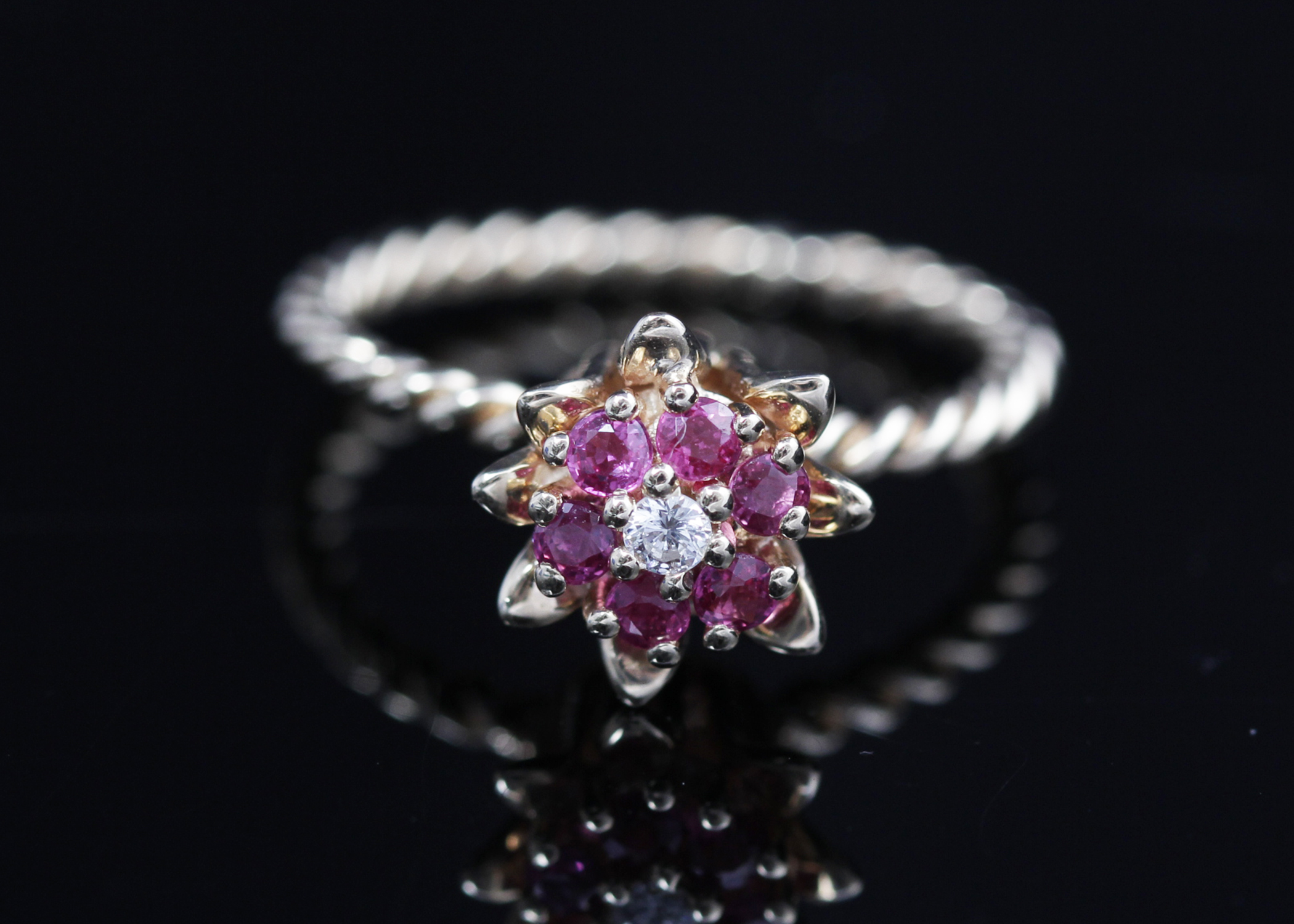 14K Yellow Gold Ruby and Diamond Tulip Ring